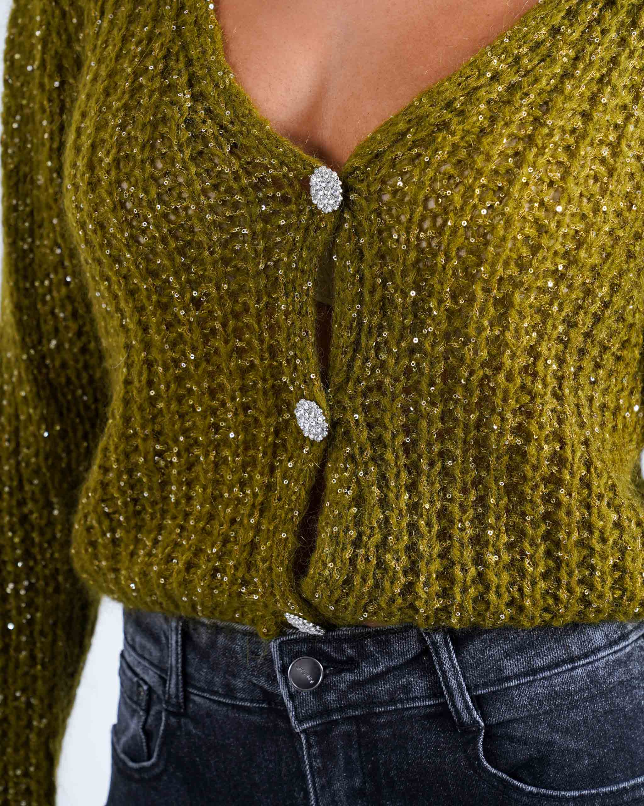 Cardigan con bottone gioiello in lana mohair - Rosalinda