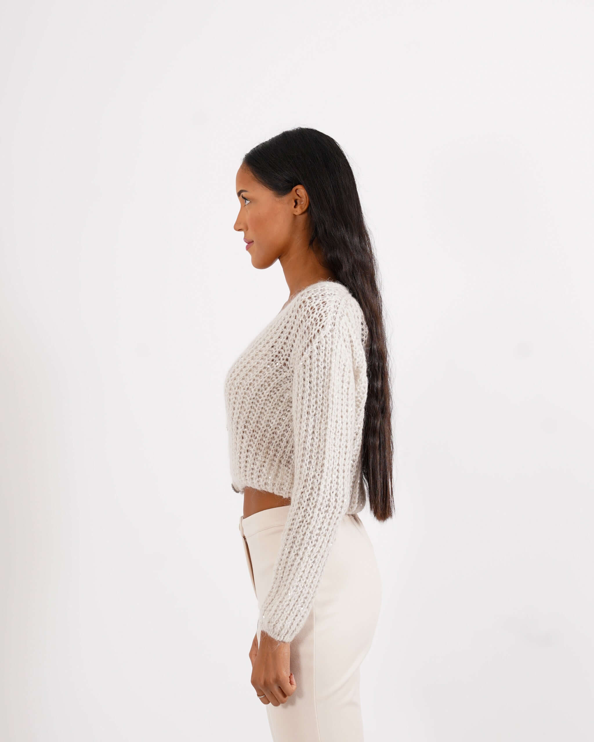 Cardigan con bottone gioiello in lana mohair - Rosalinda - Hope Fashion