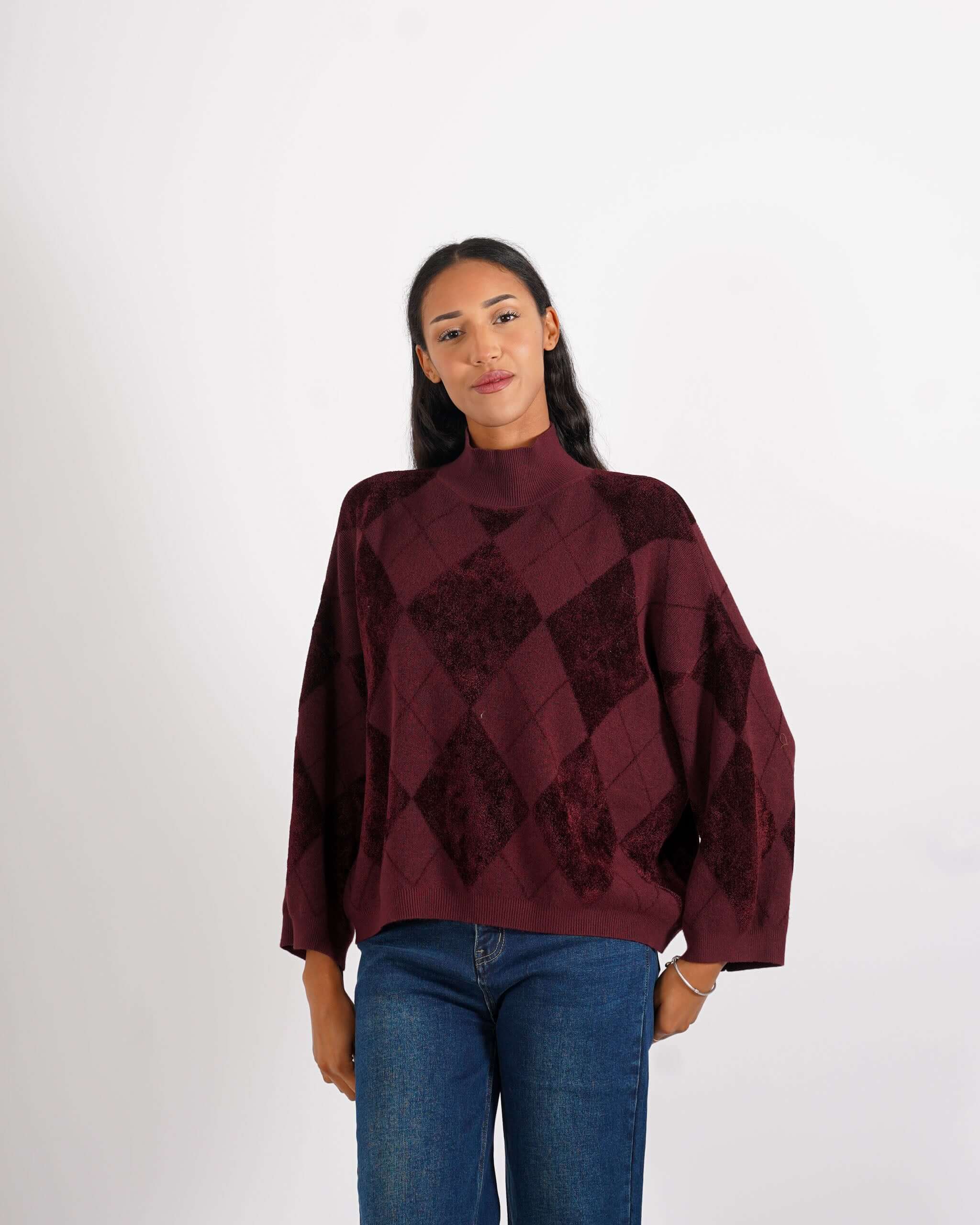 Maglia collo alto con losanghe in mano ciniglia - Tamaris - Hope Fashion