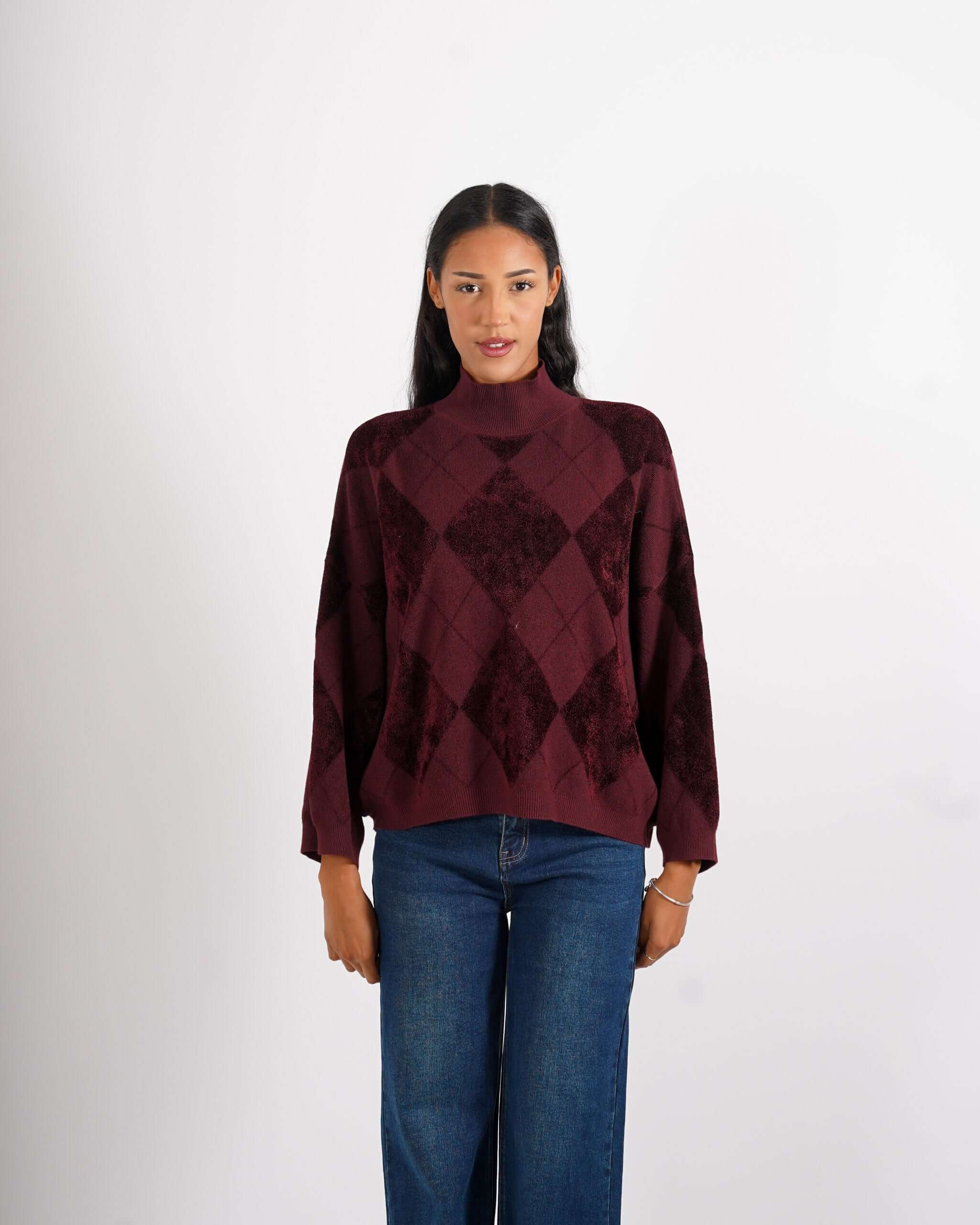 Maglia collo alto con losanghe in mano ciniglia - Tamaris - Hope Fashion