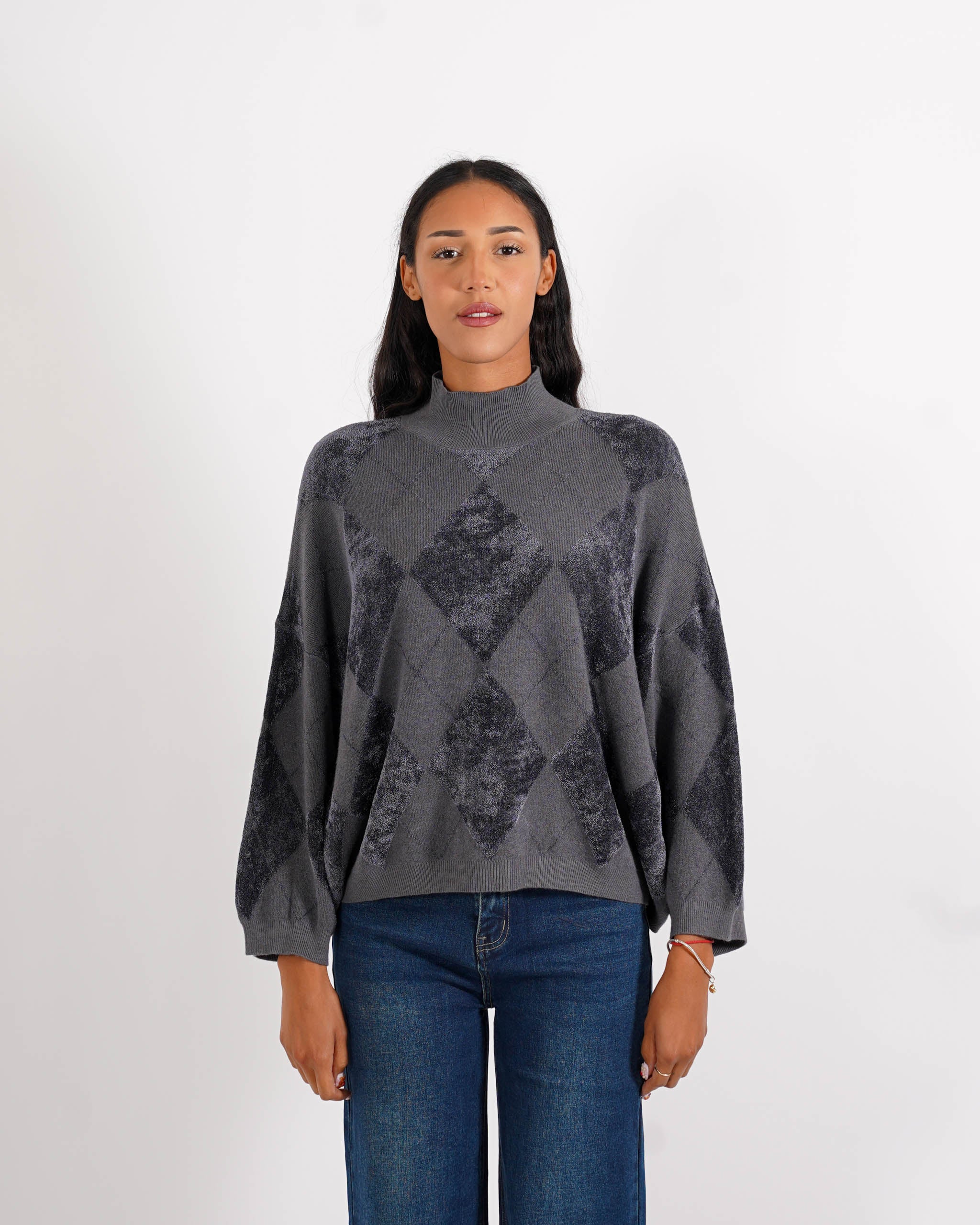 Maglia collo alto con losanghe in mano ciniglia - Tamaris