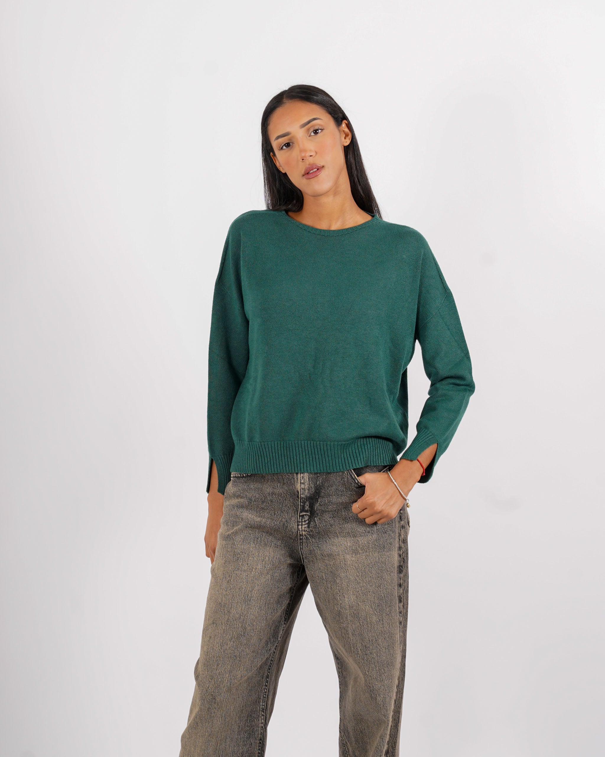 Maglia girocollo con spacchetti sul fondo - Mariagrazia