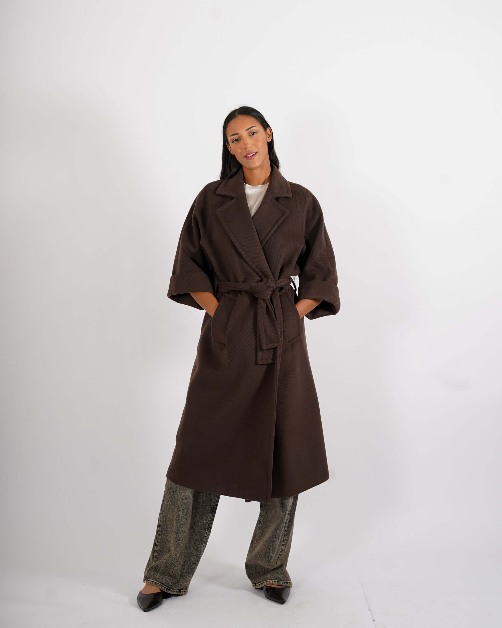 Cappotto con cintura e maniche con risvolto - Olivia - Hope Fashion