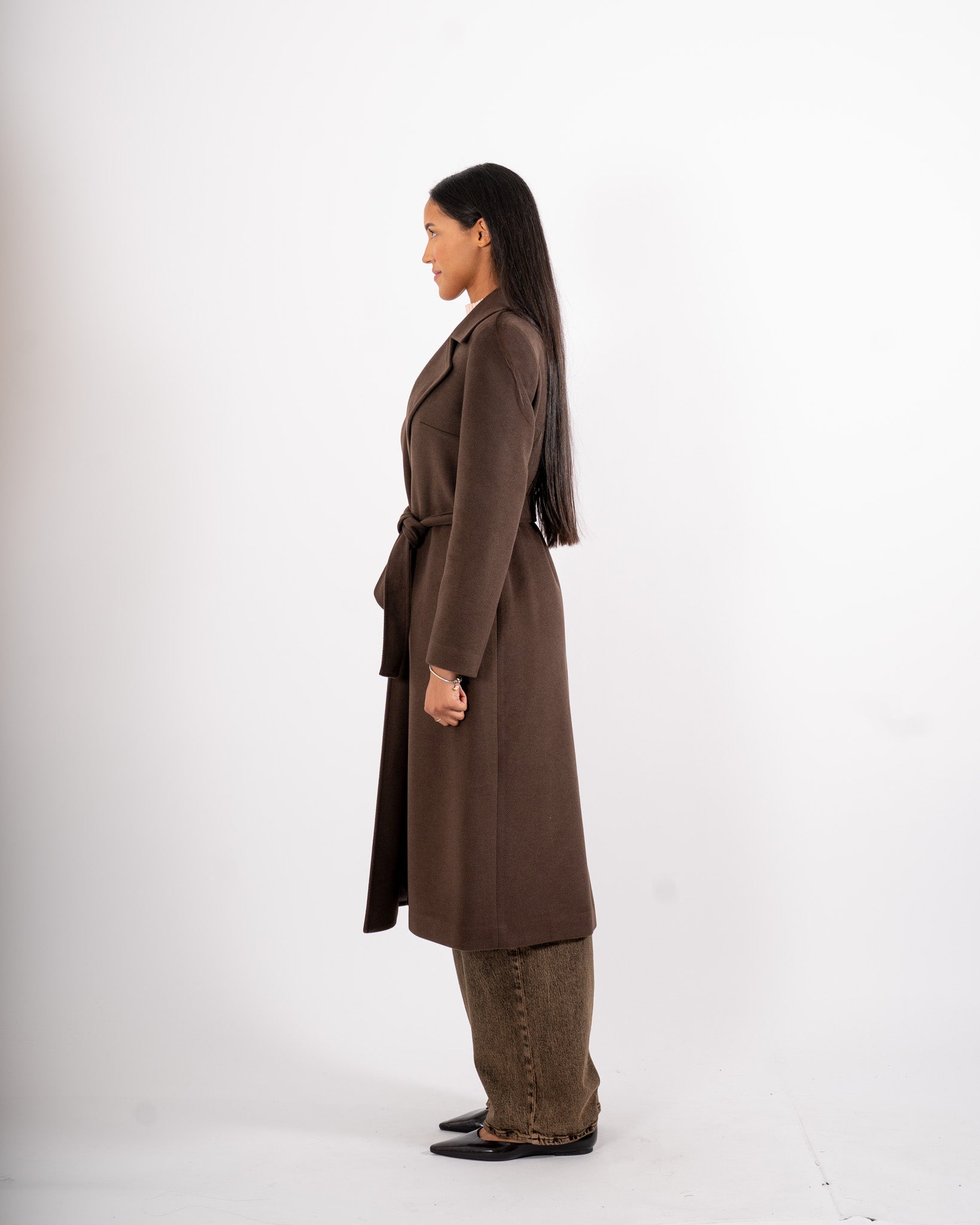 Cappotto lungo con cintura rimovibile, tasche a filo e spalla costruita - Alfa