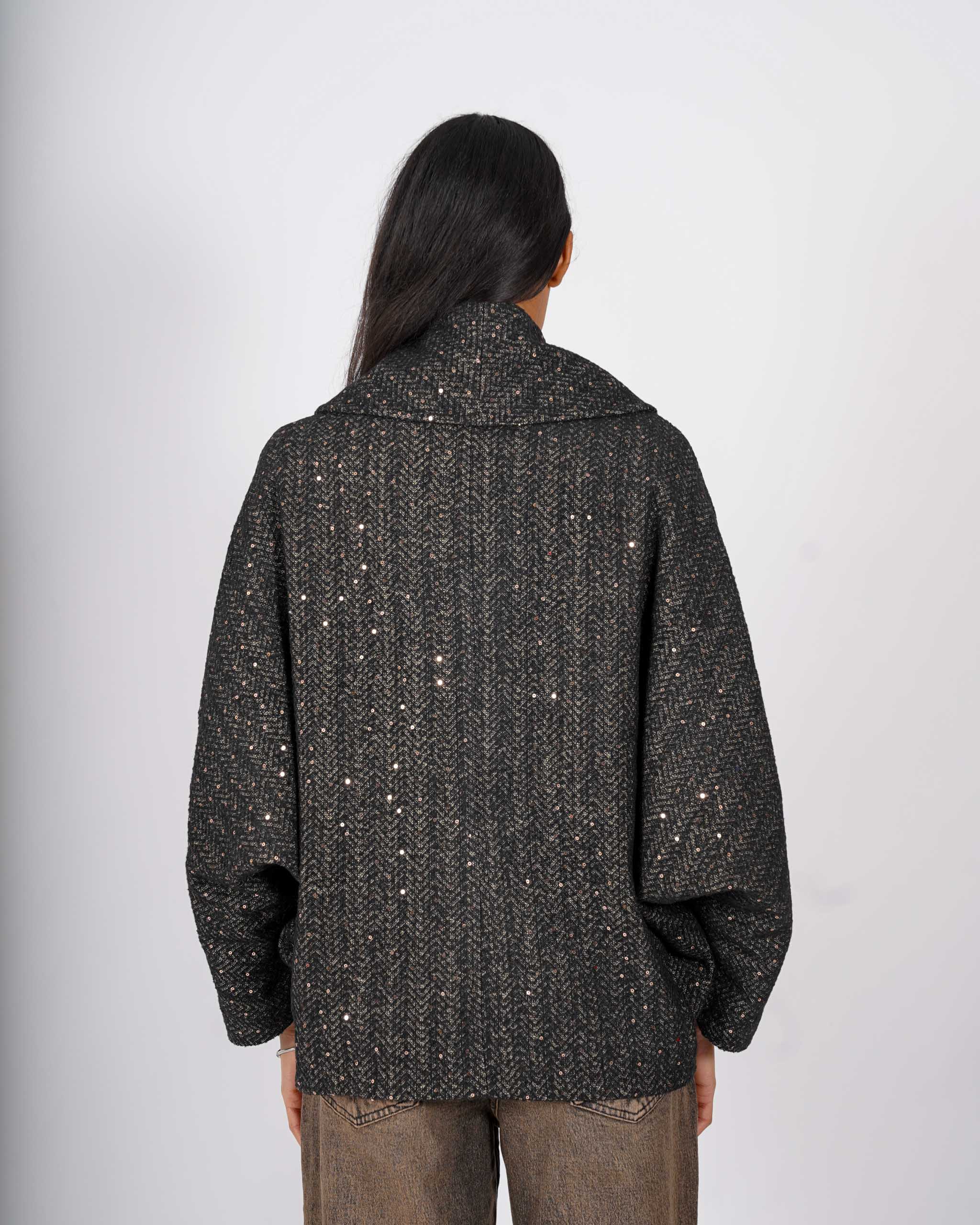 Caban doppio petto con collo sciallato e micropaillettes - Aquila