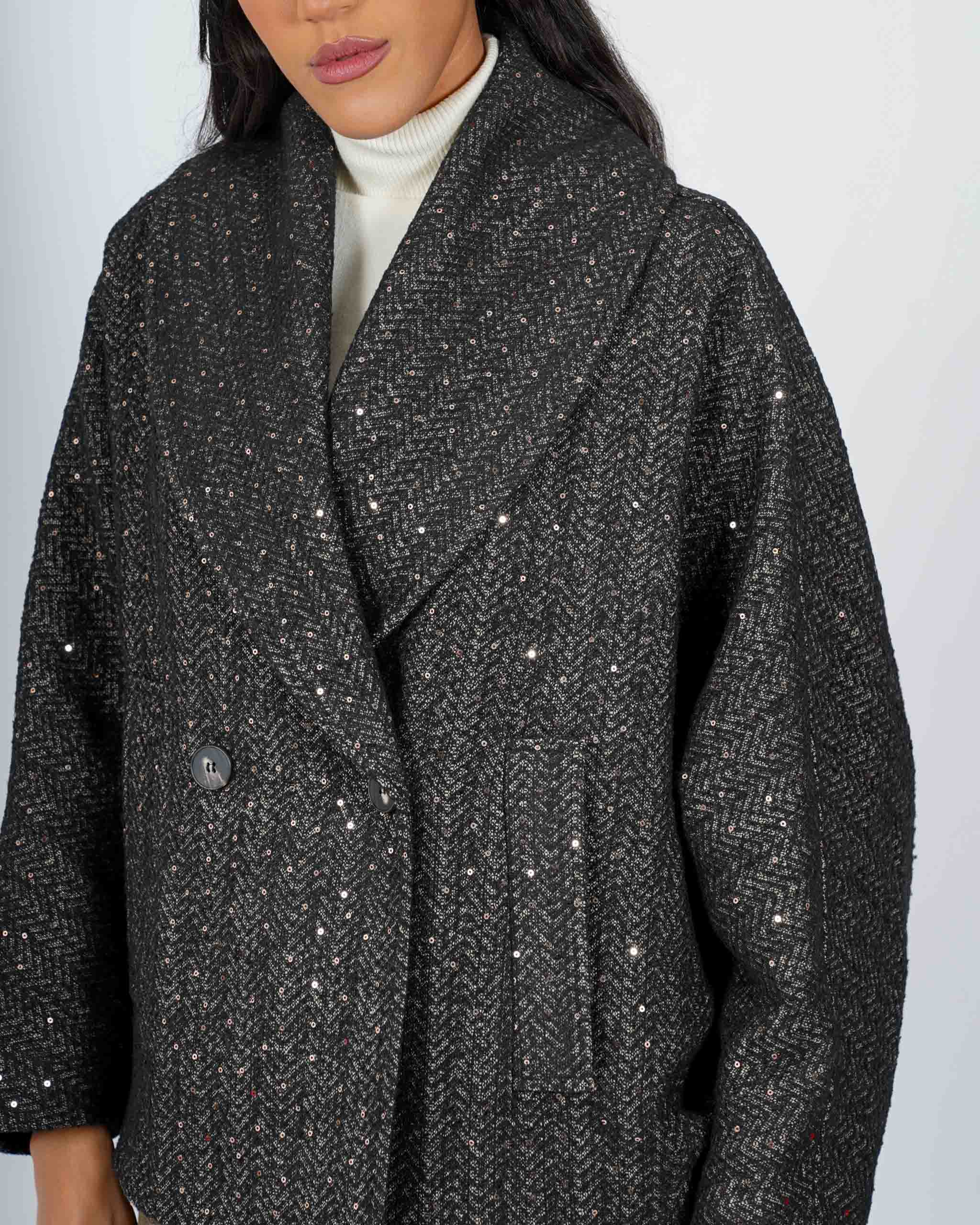 Caban doppio petto con collo sciallato e micropaillettes - Aquila