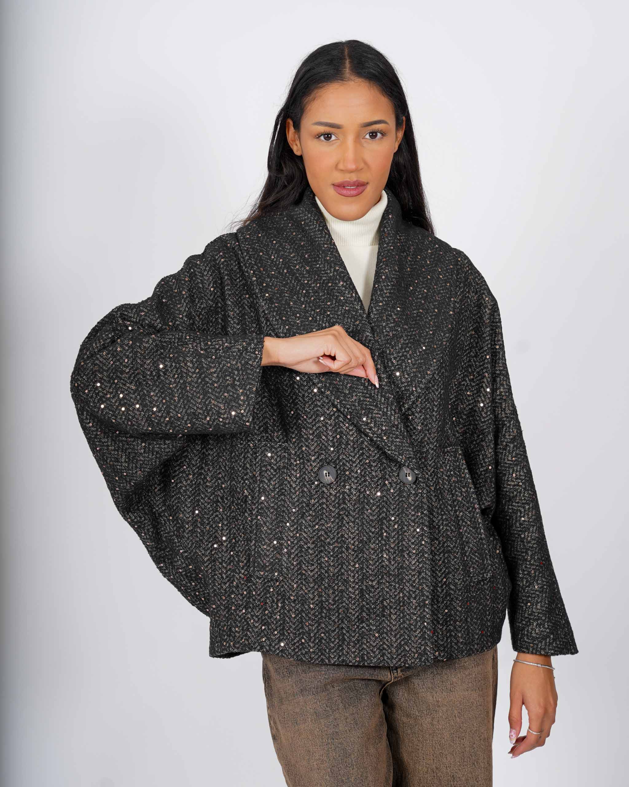 Caban doppio petto con collo sciallato e micropaillettes - Aquila