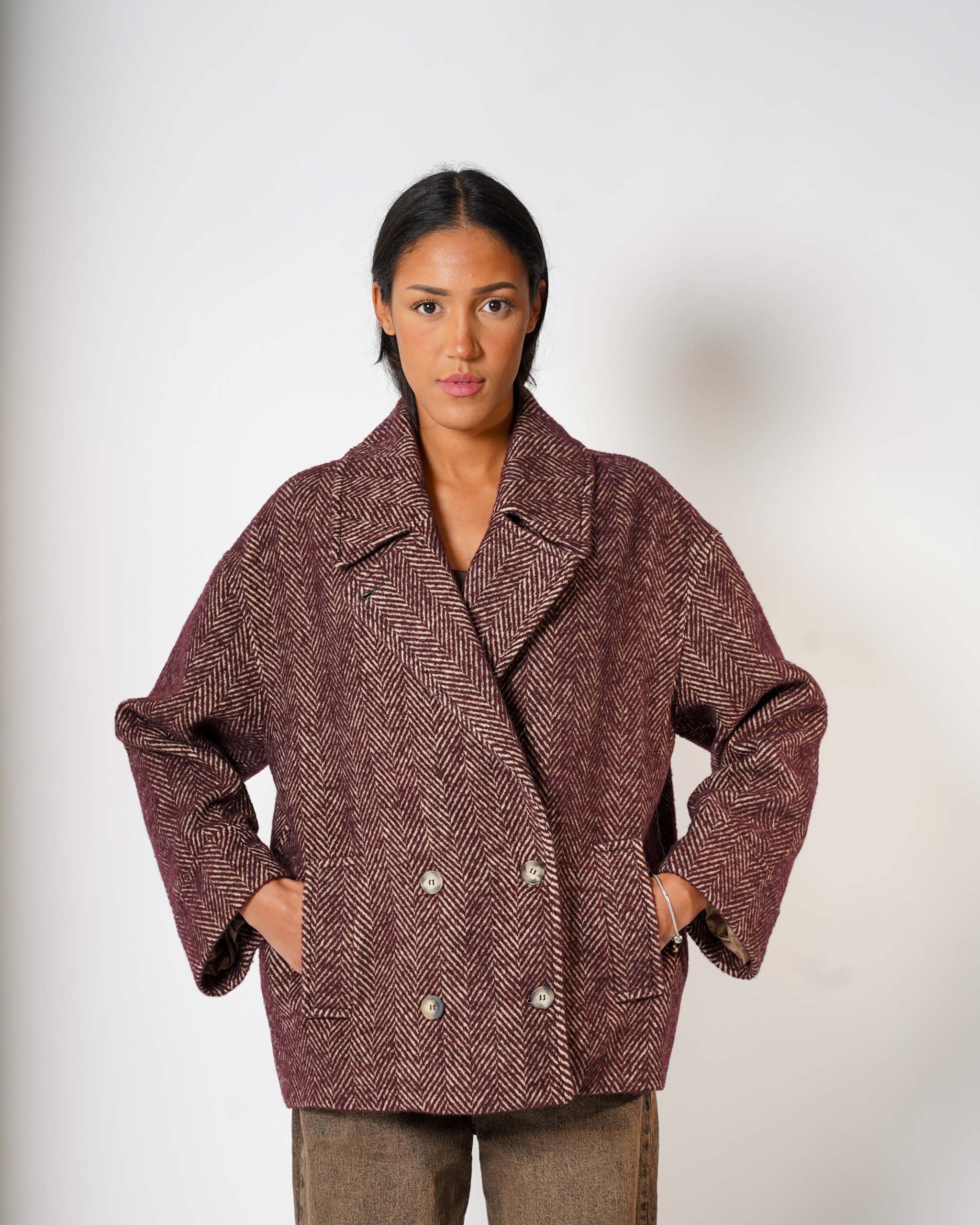 Caban doppio petto con tessuto spigato - Berta