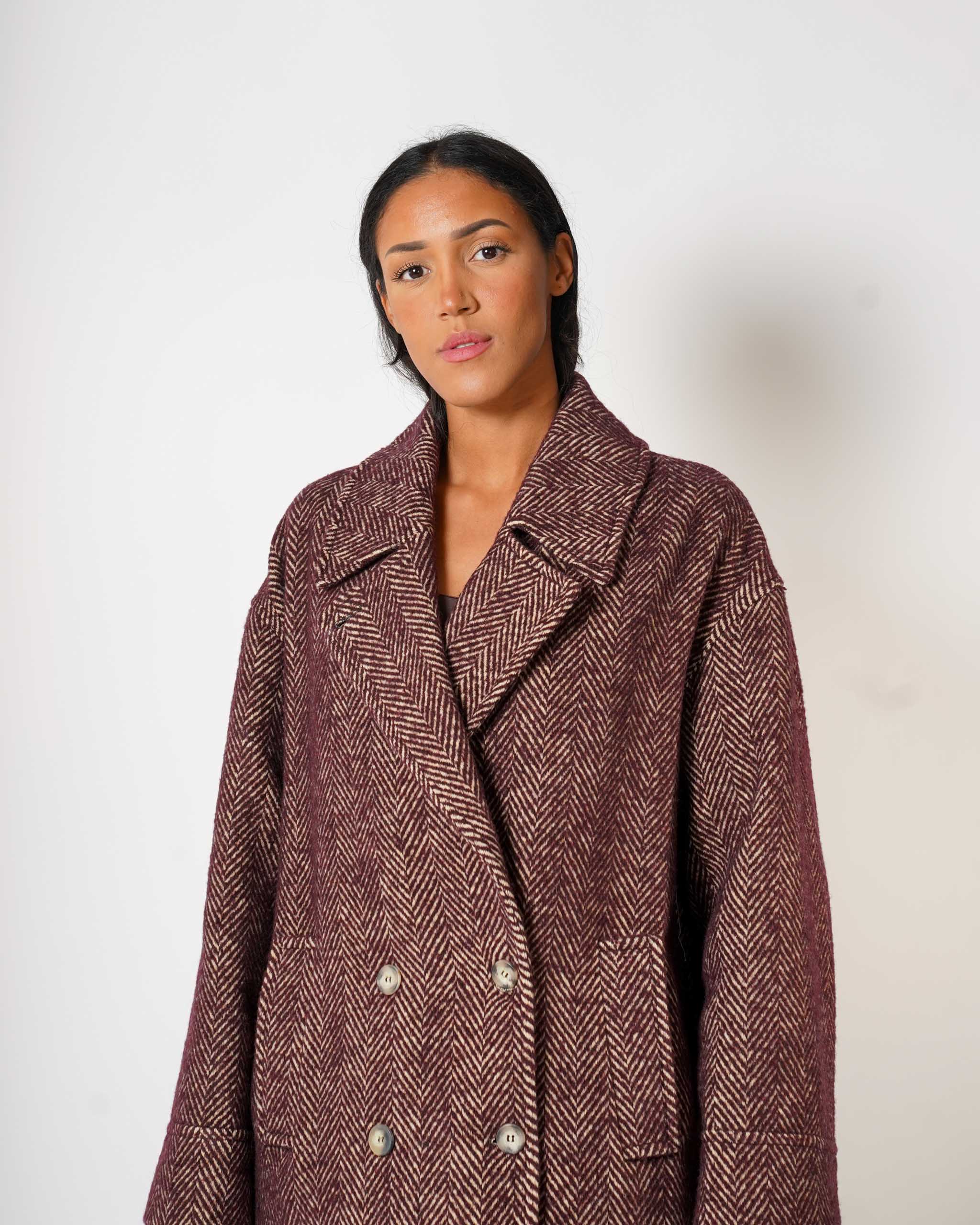 Caban doppio petto con tessuto spigato - Berta