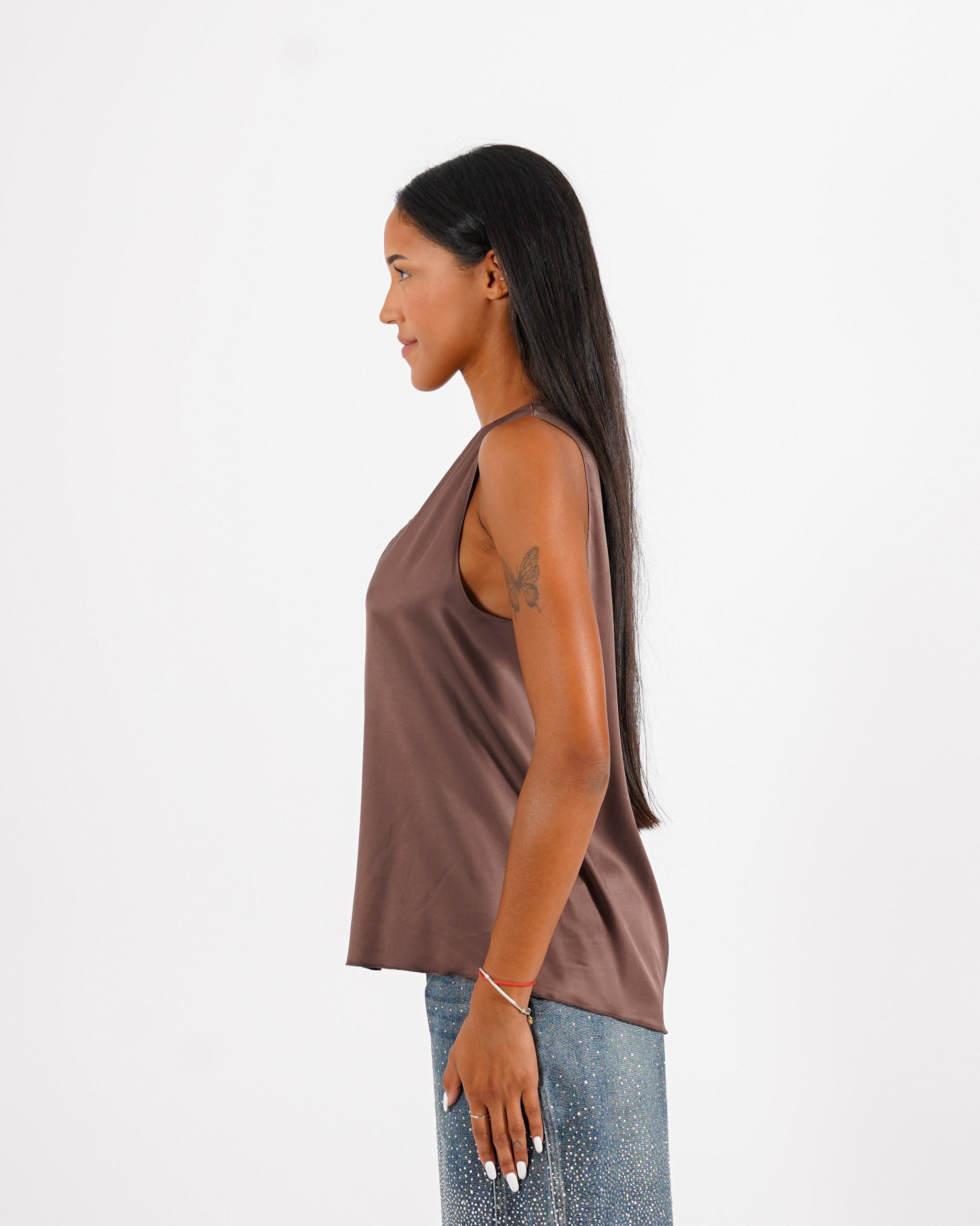 Blusa smanicata scollo a v in raso - Pausini