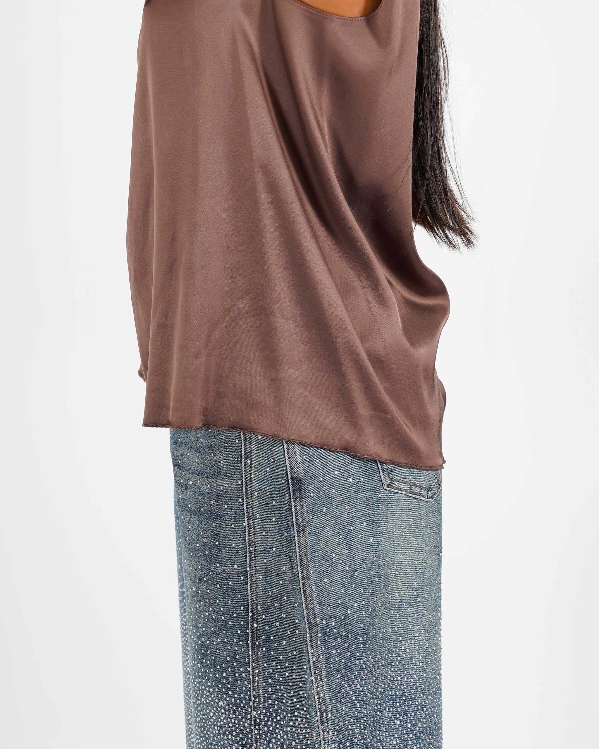 Blusa smanicata scollo a v in raso - Pausini
