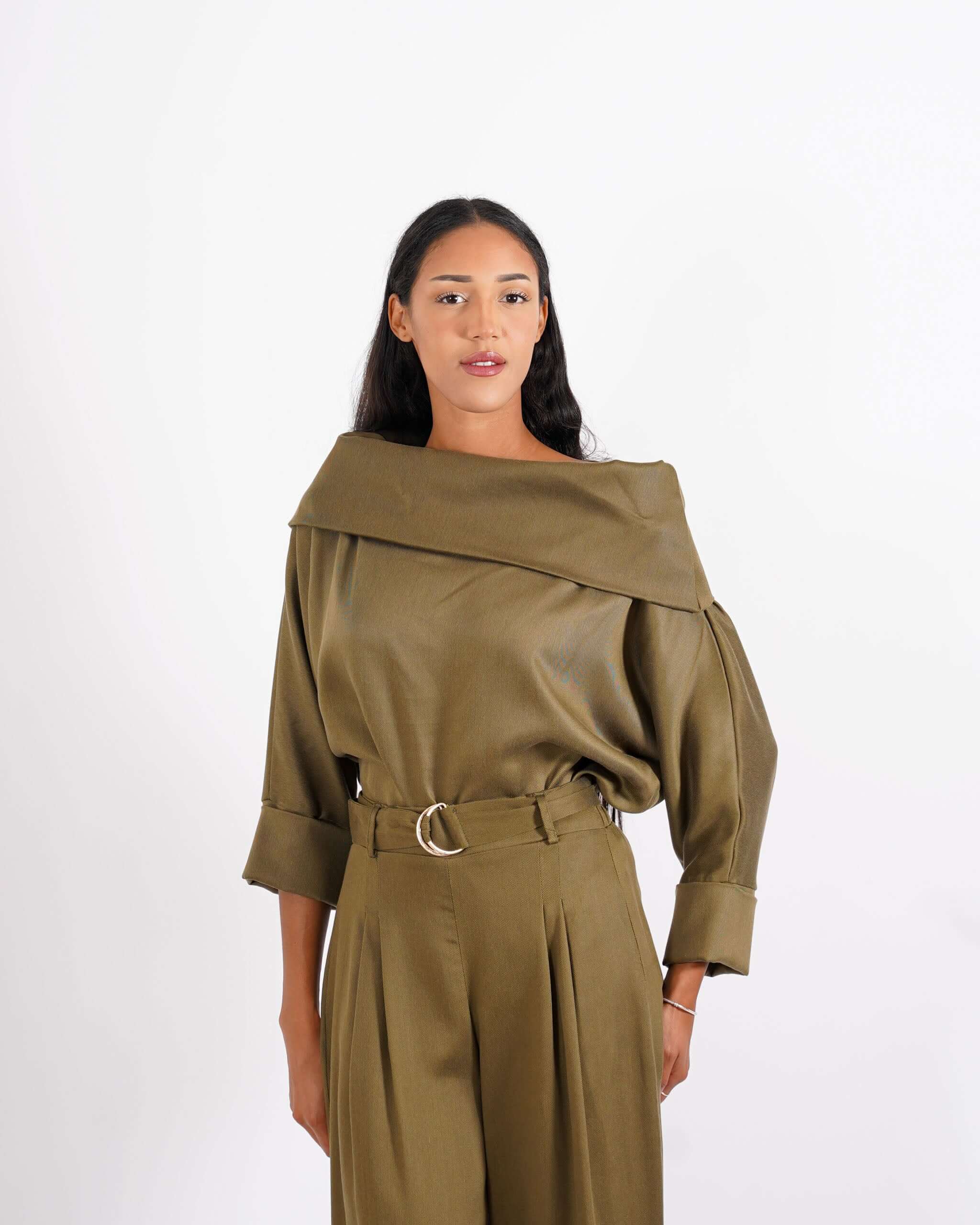 Blusa collo ampio in tessuto diagonale - Vanitosa - Hope Fashion