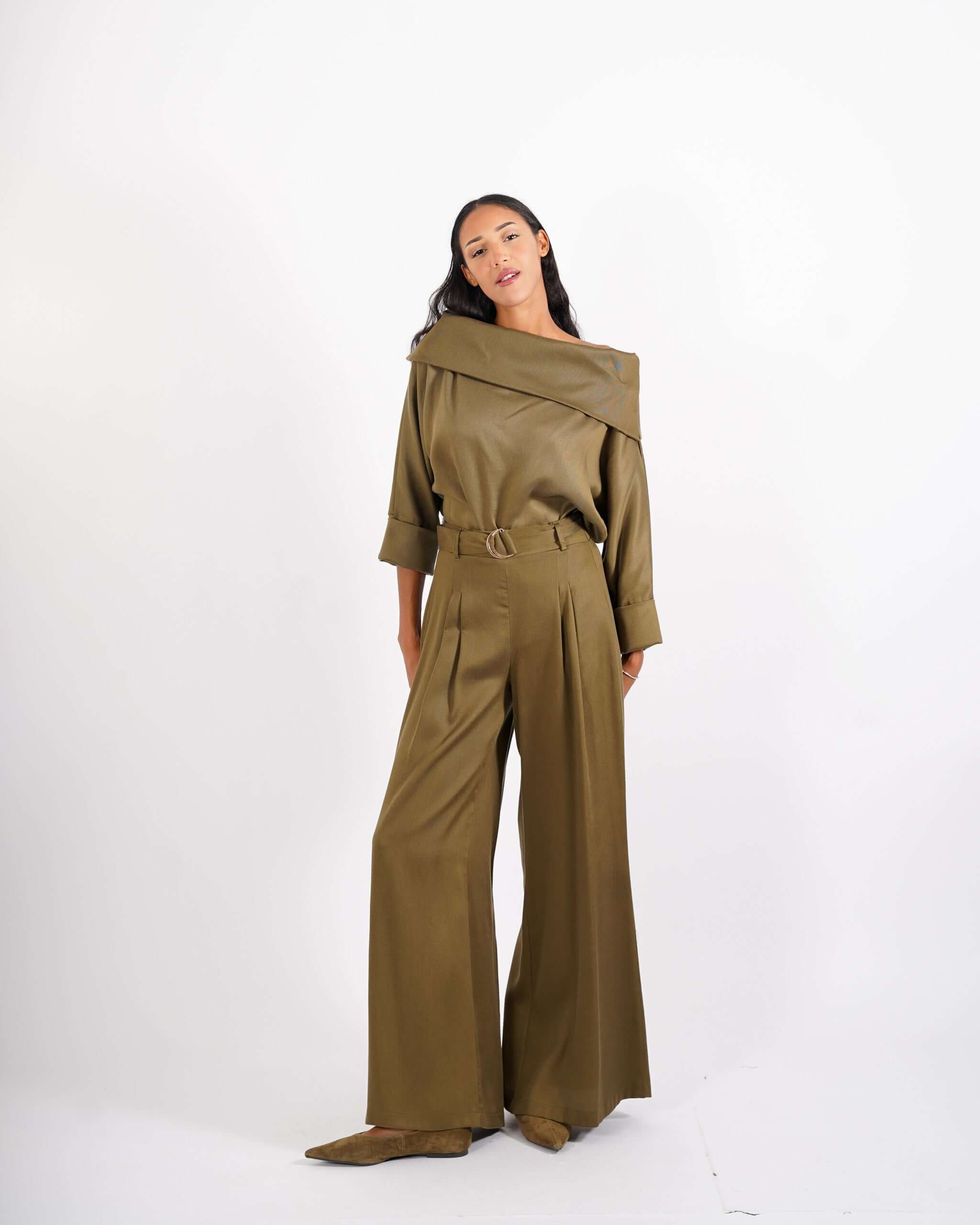 Blusa collo ampio in tessuto diagonale - Vanitosa - Hope Fashion