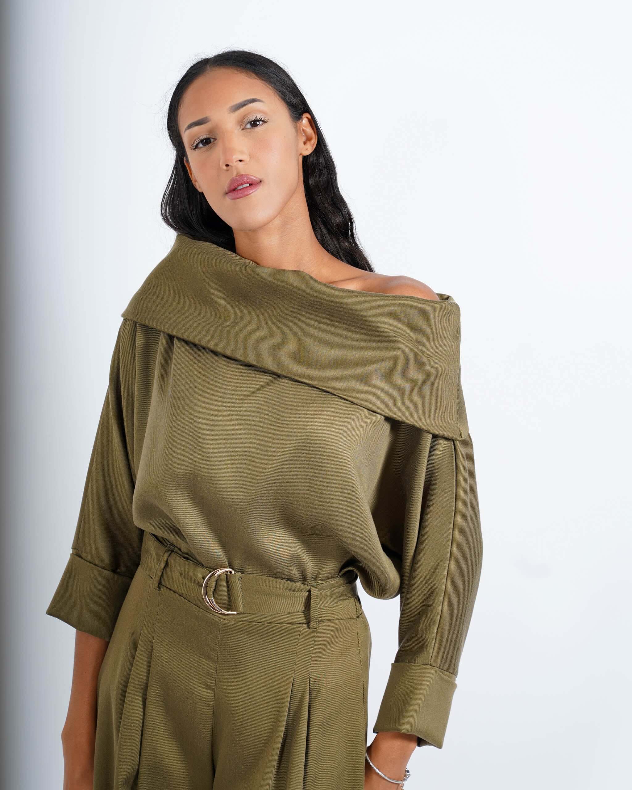 Blusa collo ampio in tessuto diagonale - Vanitosa - Hope Fashion