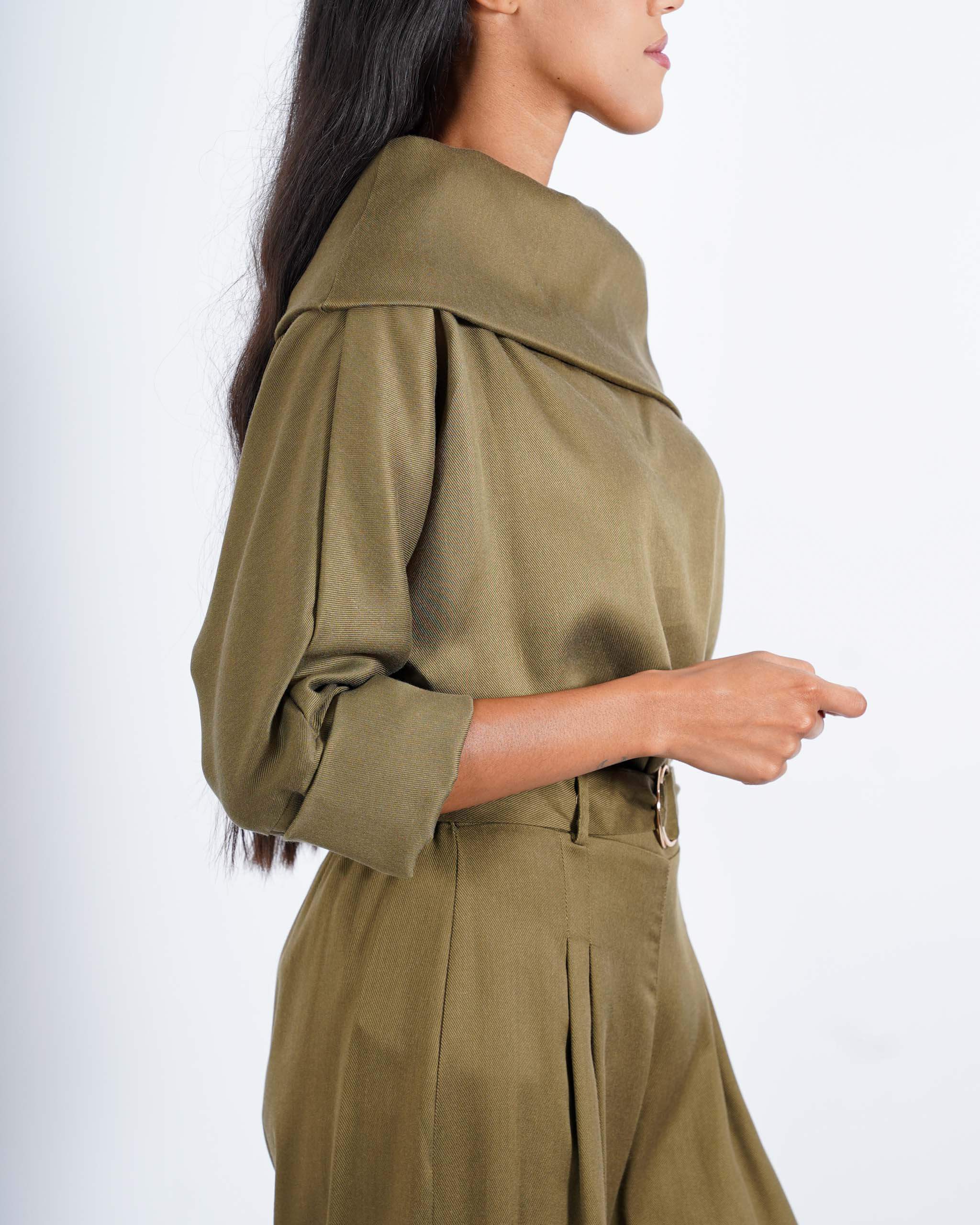 Blusa collo ampio in tessuto diagonale - Vanitosa - Hope Fashion