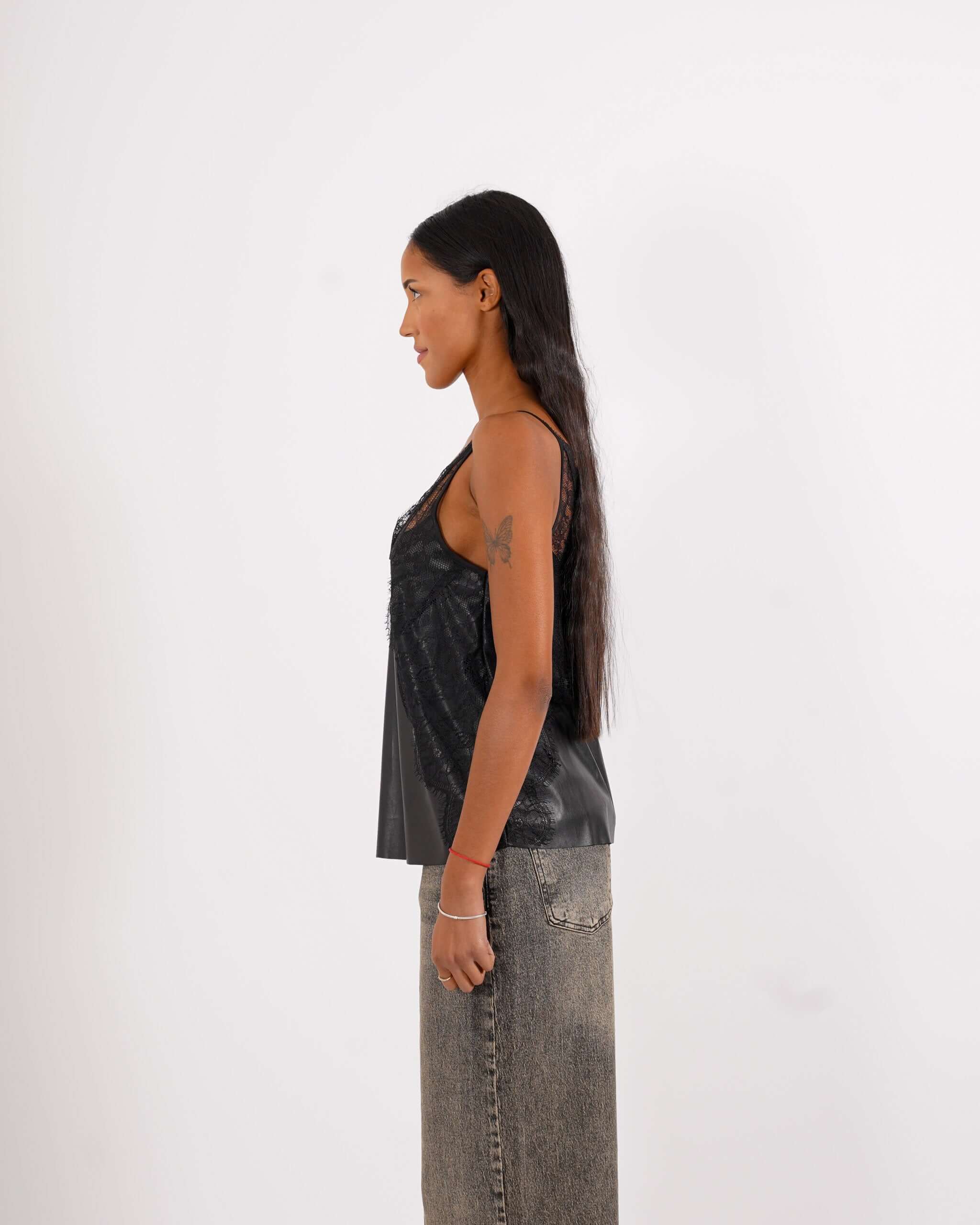 Canotta ecopelle con macramè di pizzo - Romantica - Hope Fashion