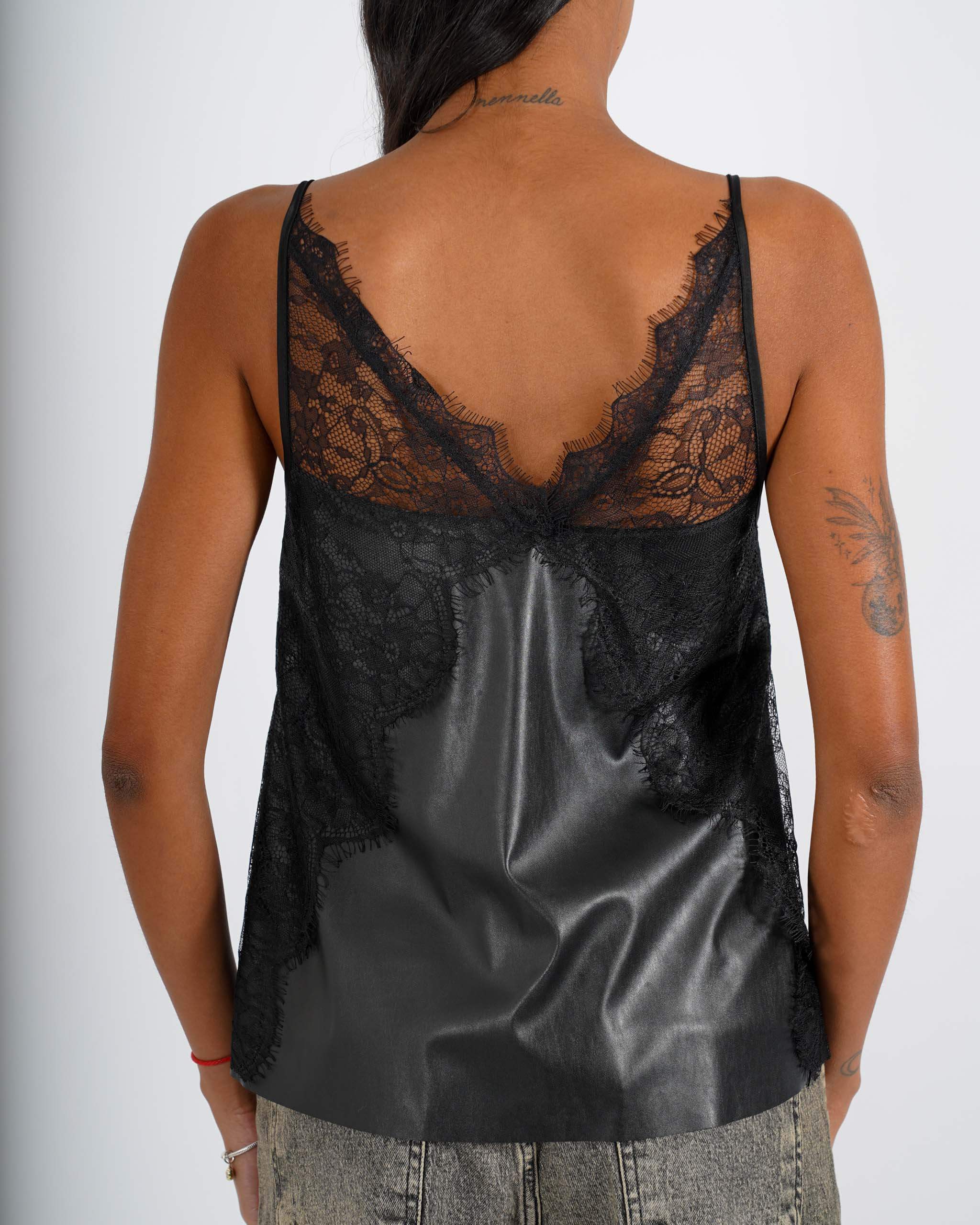 Canotta ecopelle con macramè di pizzo - Romantica - Hope Fashion