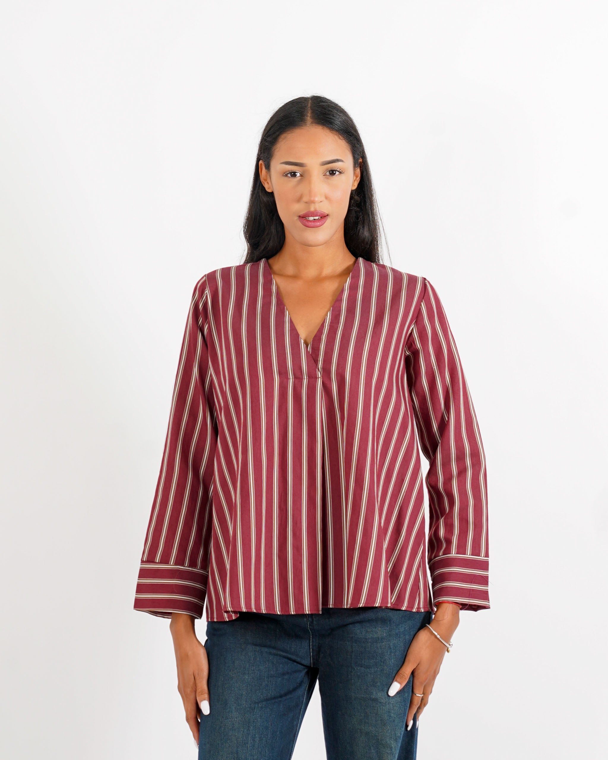 Blusa scollo a v rigata - Banale - Hope Fashion