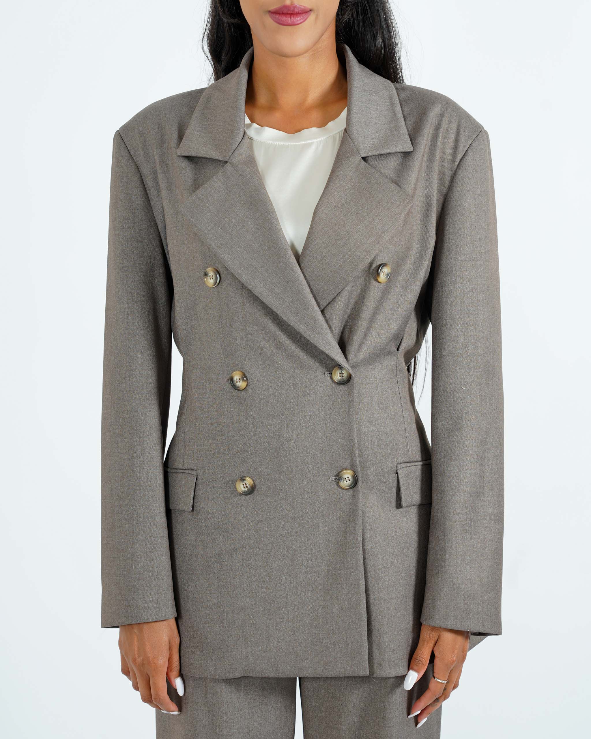 Giacca doppio petto con dettaglio sul retro in fresco lana - Girasole - Hope Fashion