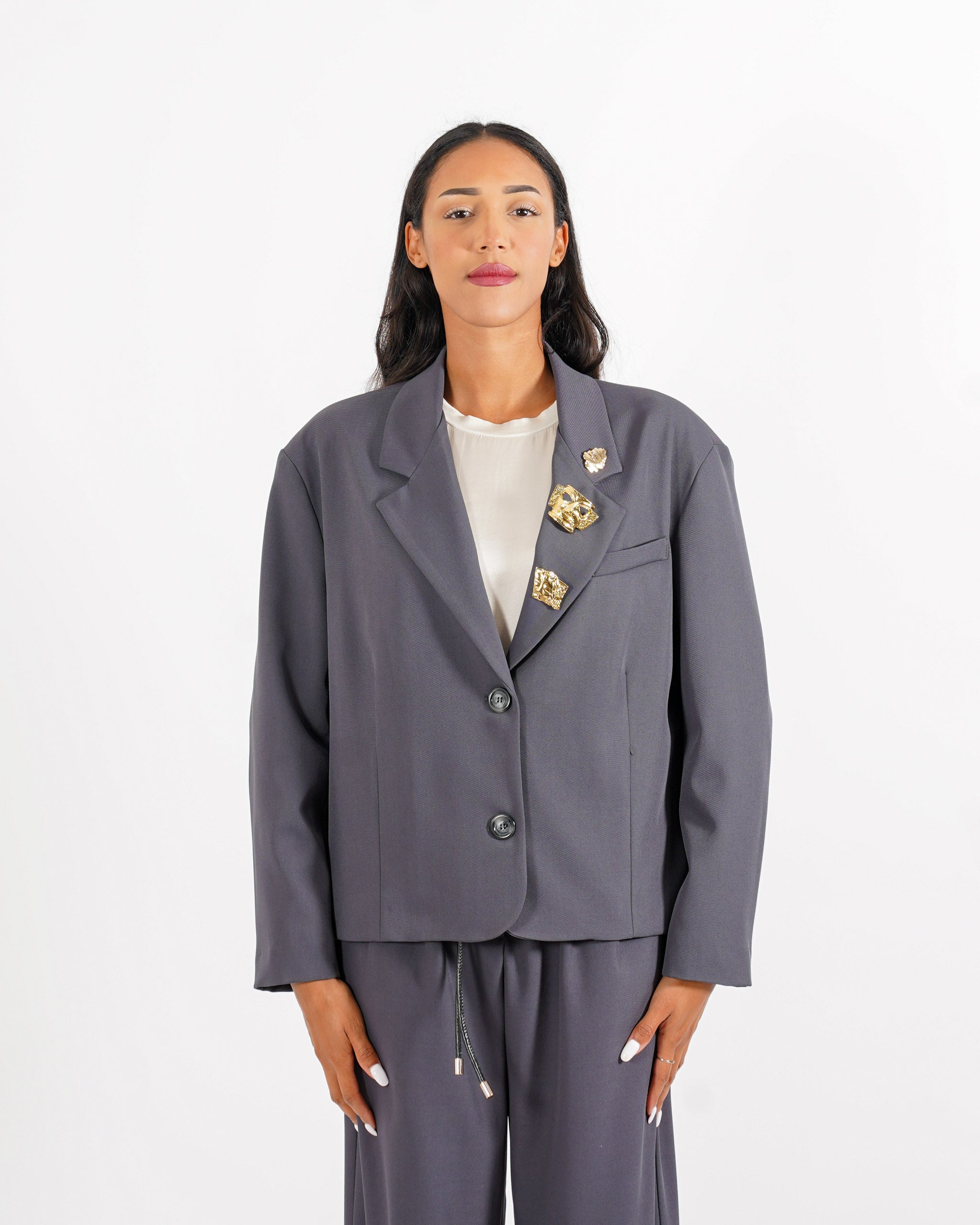 Giacca over monopetto con spille sul revere - Martina - Hope Fashion