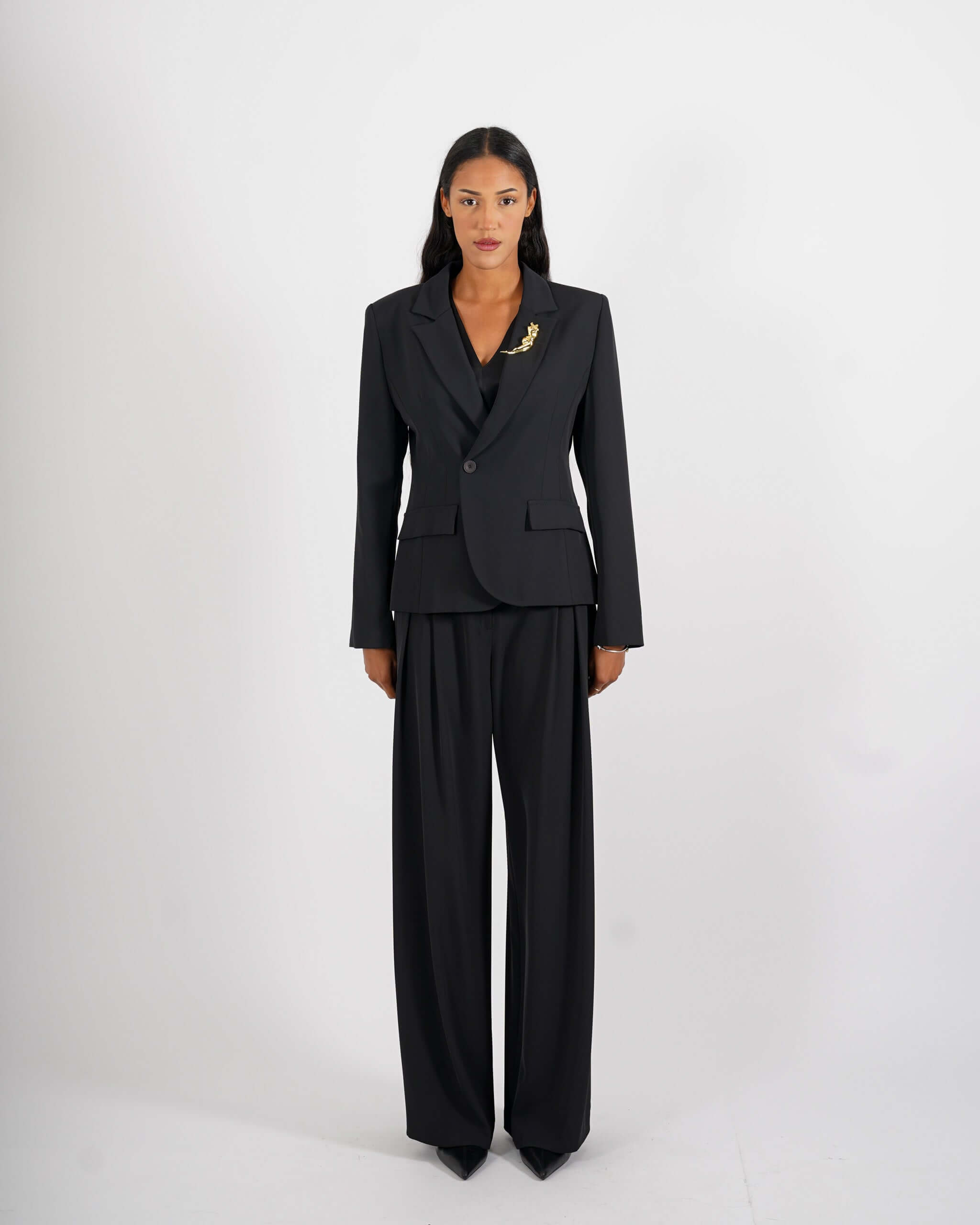 Giacca monopetto tessuto fluido con spilla - Melania - Hope Fashion