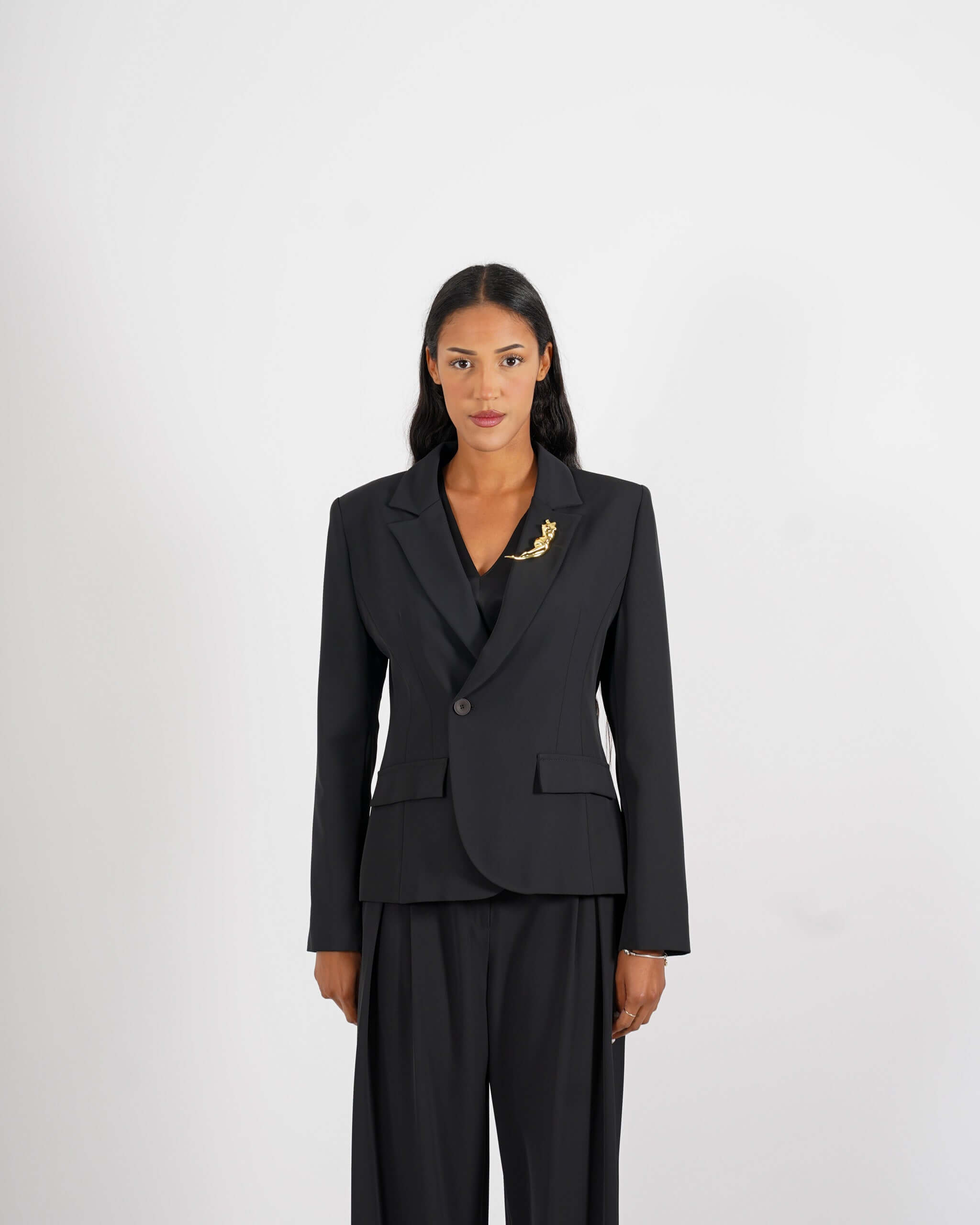 Giacca monopetto tessuto fluido con spilla - Melania - Hope Fashion