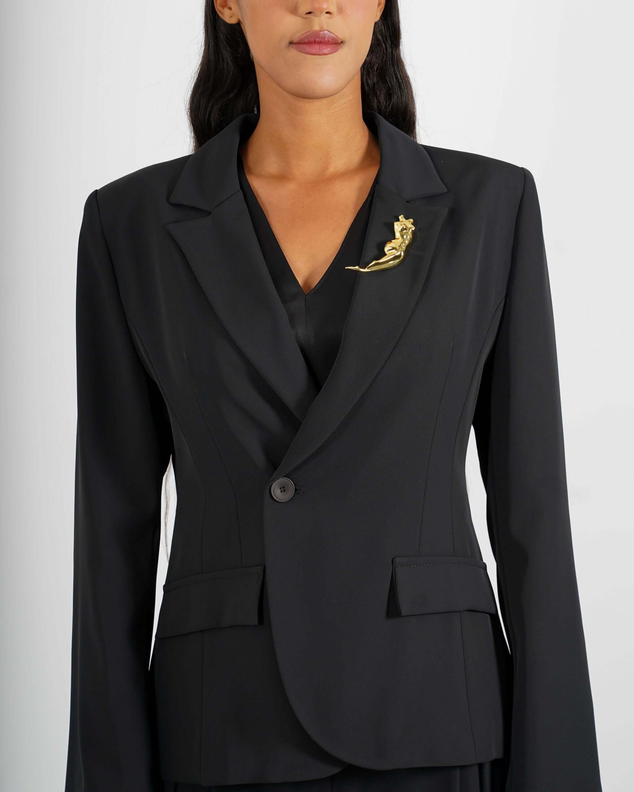 Giacca monopetto tessuto fluido con spilla - Melania - Hope Fashion