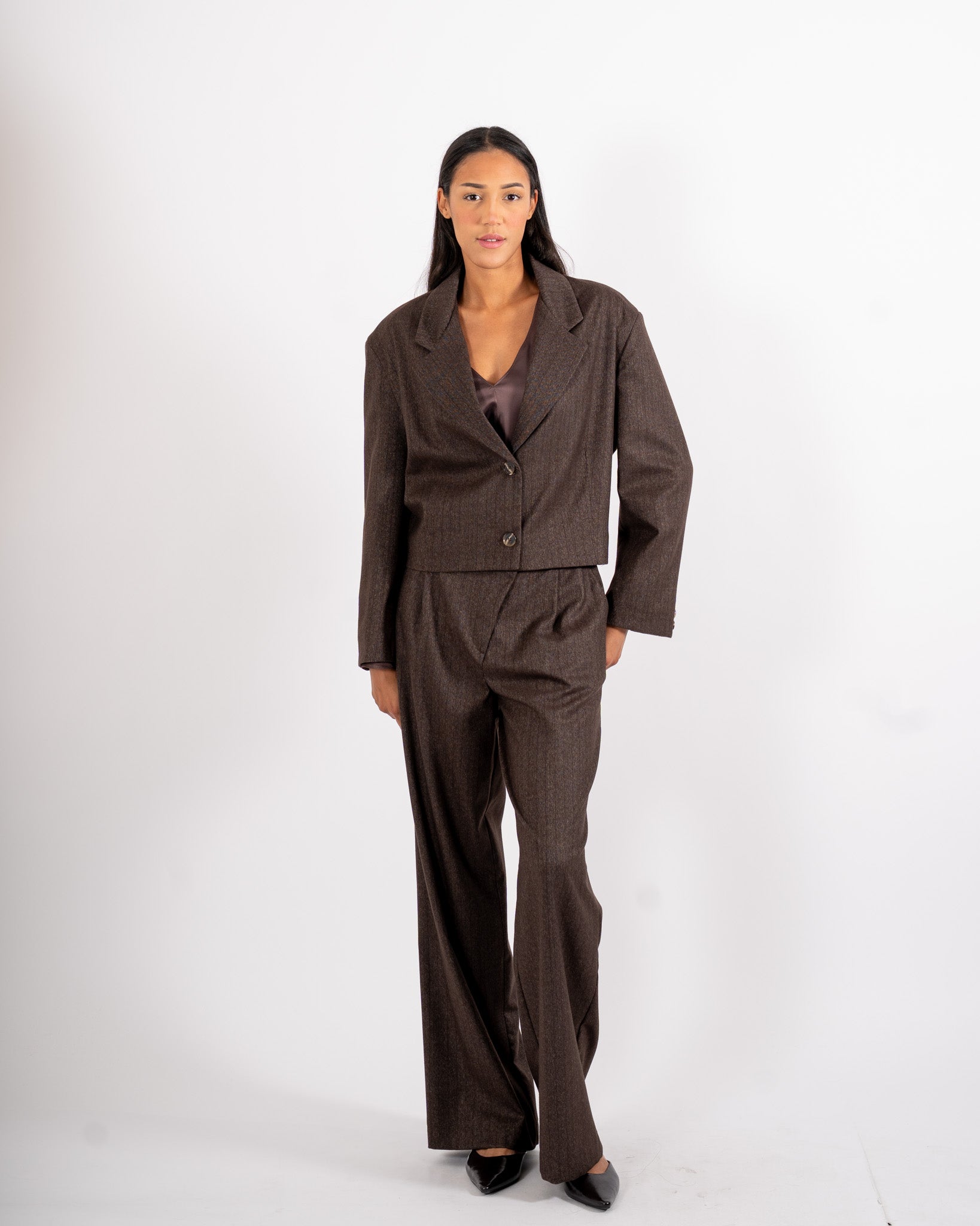 Giacca cropped gessata in flanella - Sistina