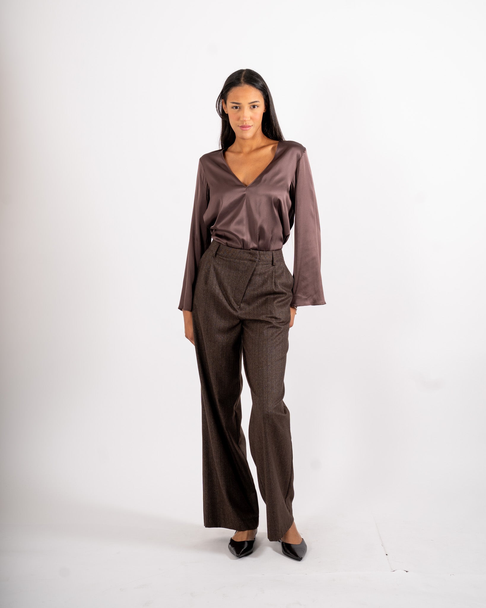 Pantaloni gessati con pence in mano flanella - Viky