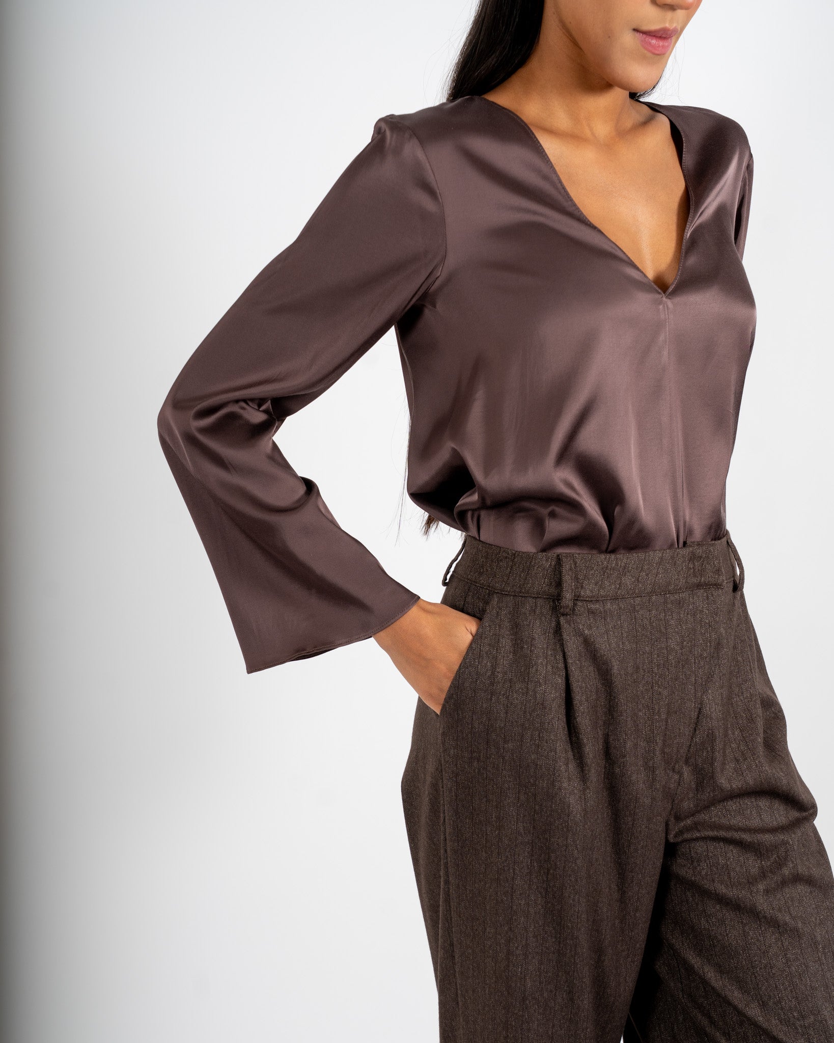Pantaloni gessati con pence in mano flanella - Viky