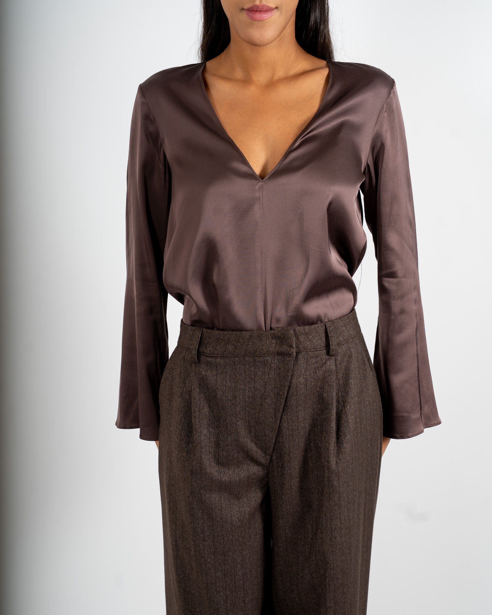Pantaloni gessati con pence in mano flanella - Viky