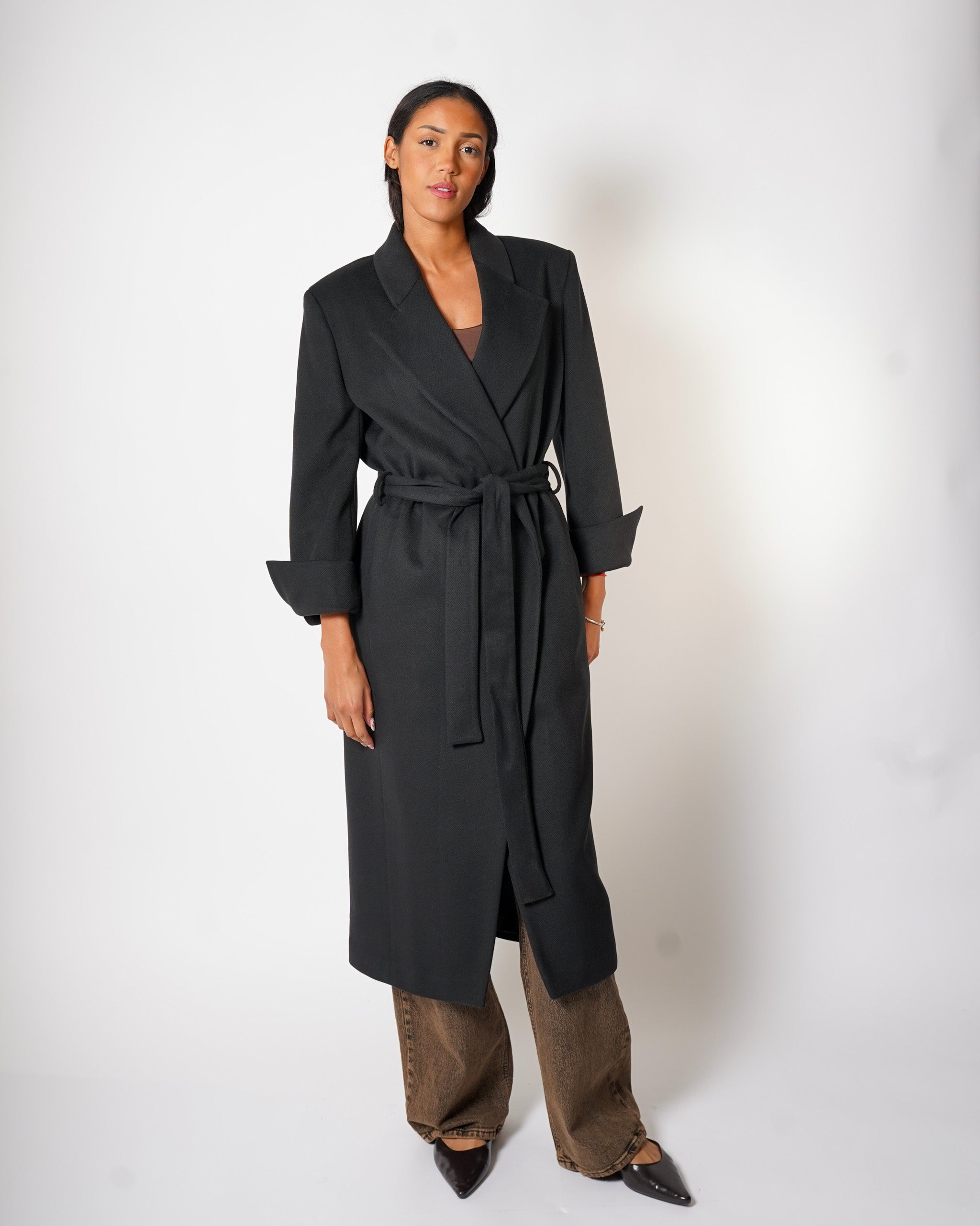 Cappotto lungo con cintura rimovibile con spacco sui polsi- Miranda