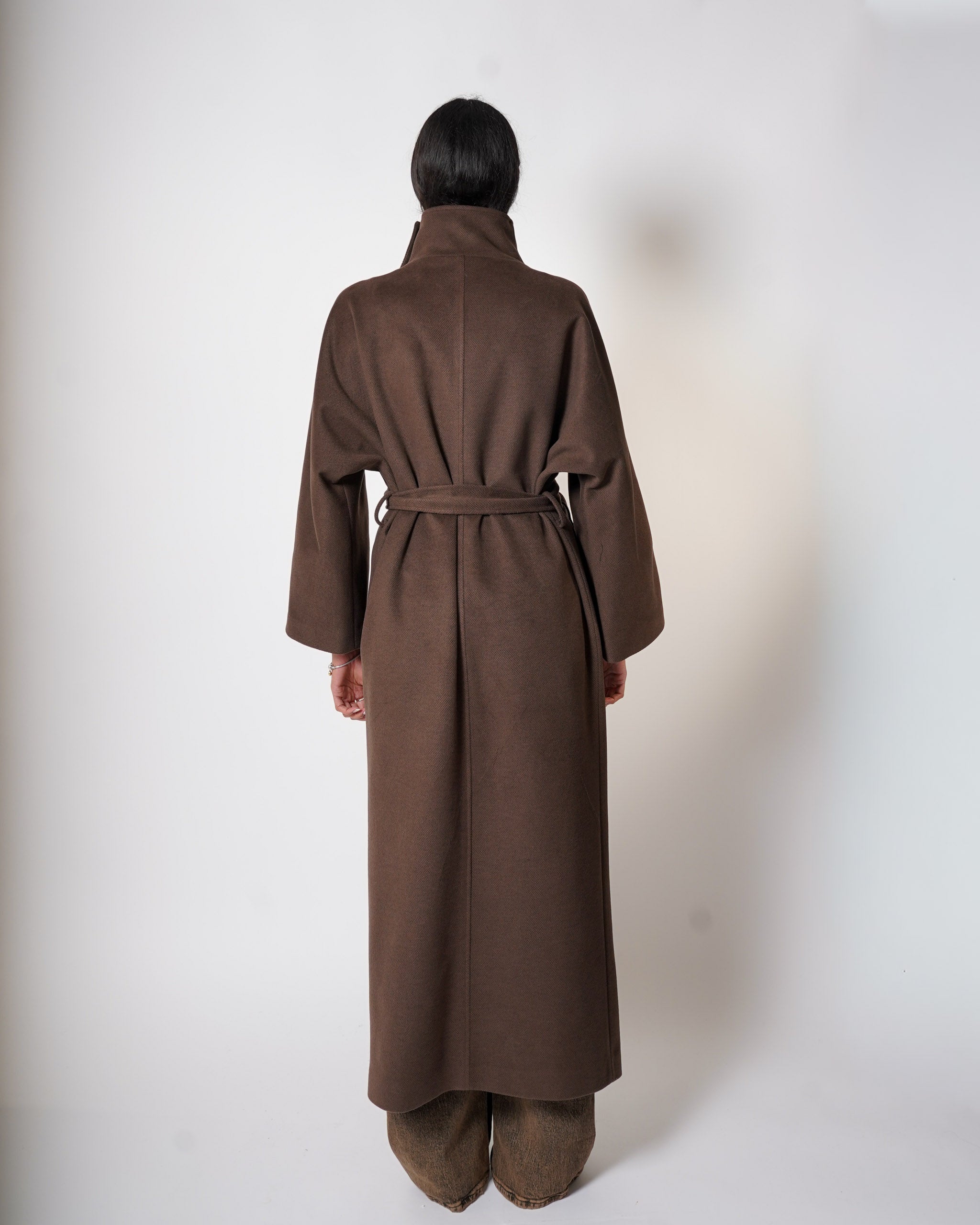 Cappotto lungo con collo alto e cintura - Rondine