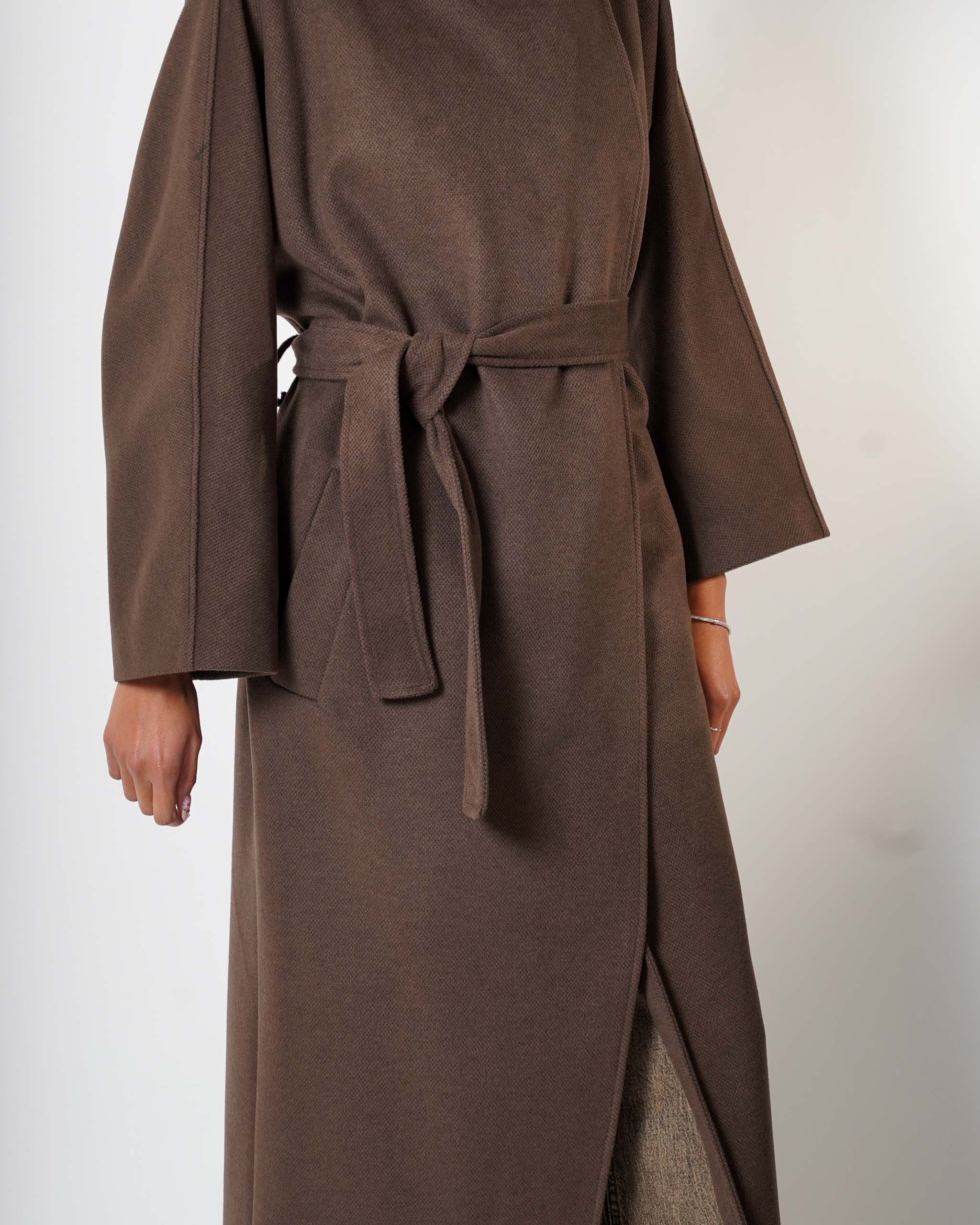 Cappotto lungo con collo alto e cintura - Rondine