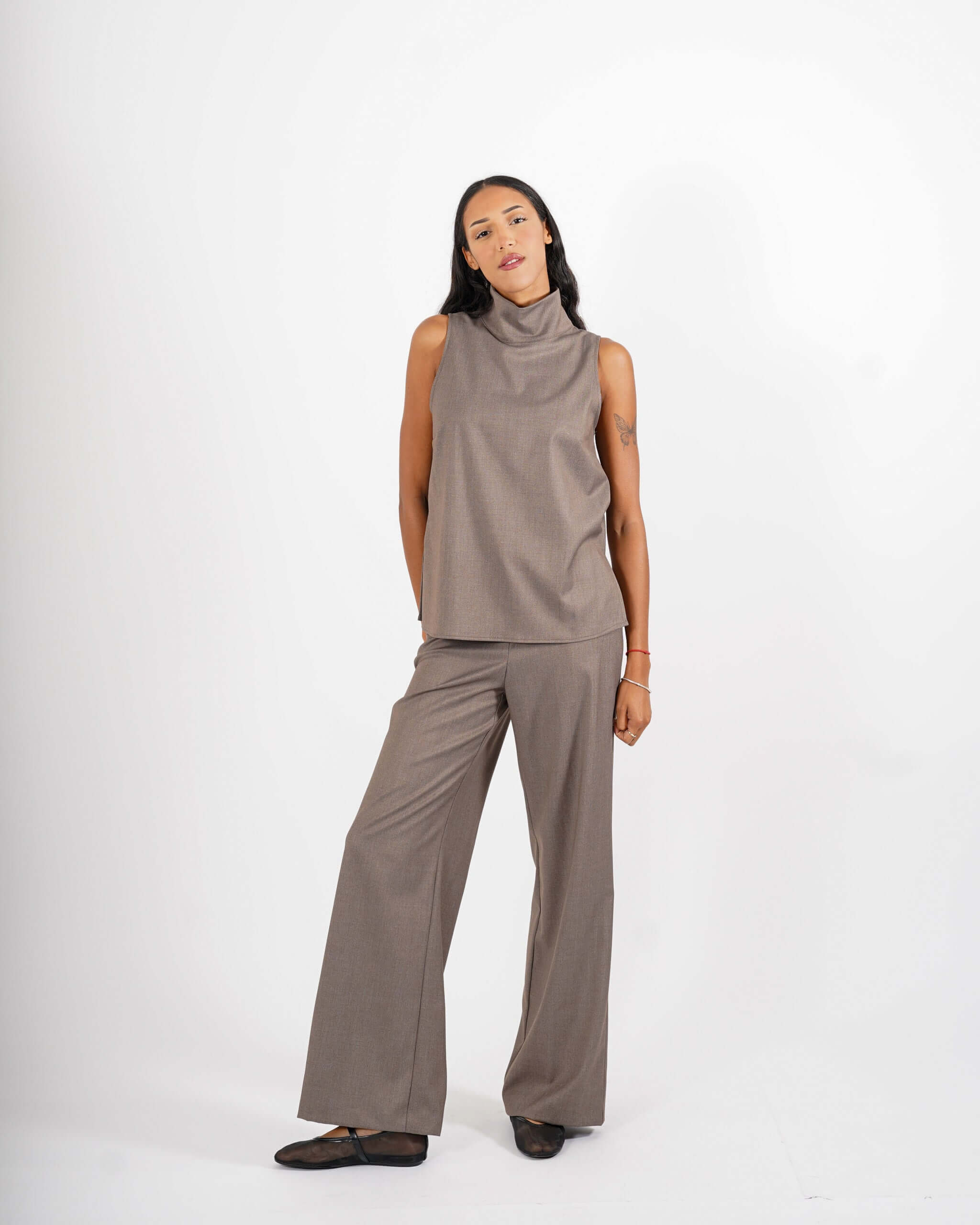 Blusa smanicata in tessuto fresco lana - Magnolia - Hope Fashion