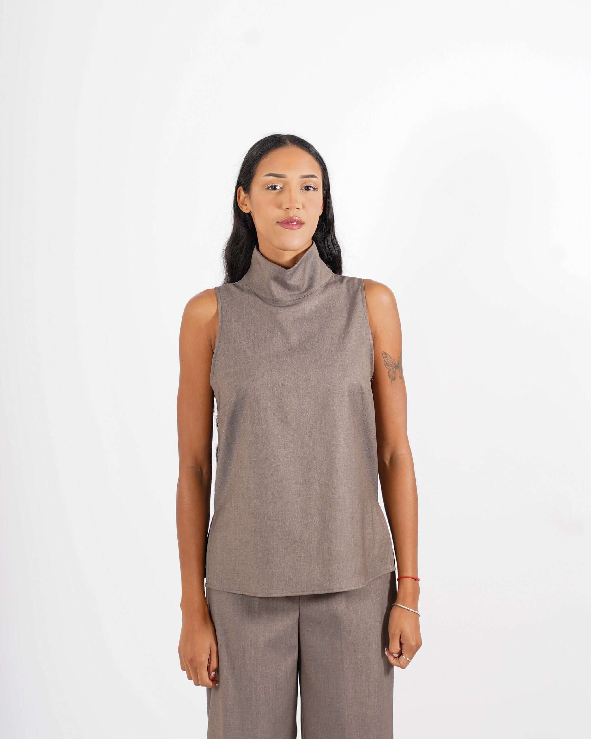 Blusa smanicata in tessuto fresco lana - Magnolia - Hope Fashion