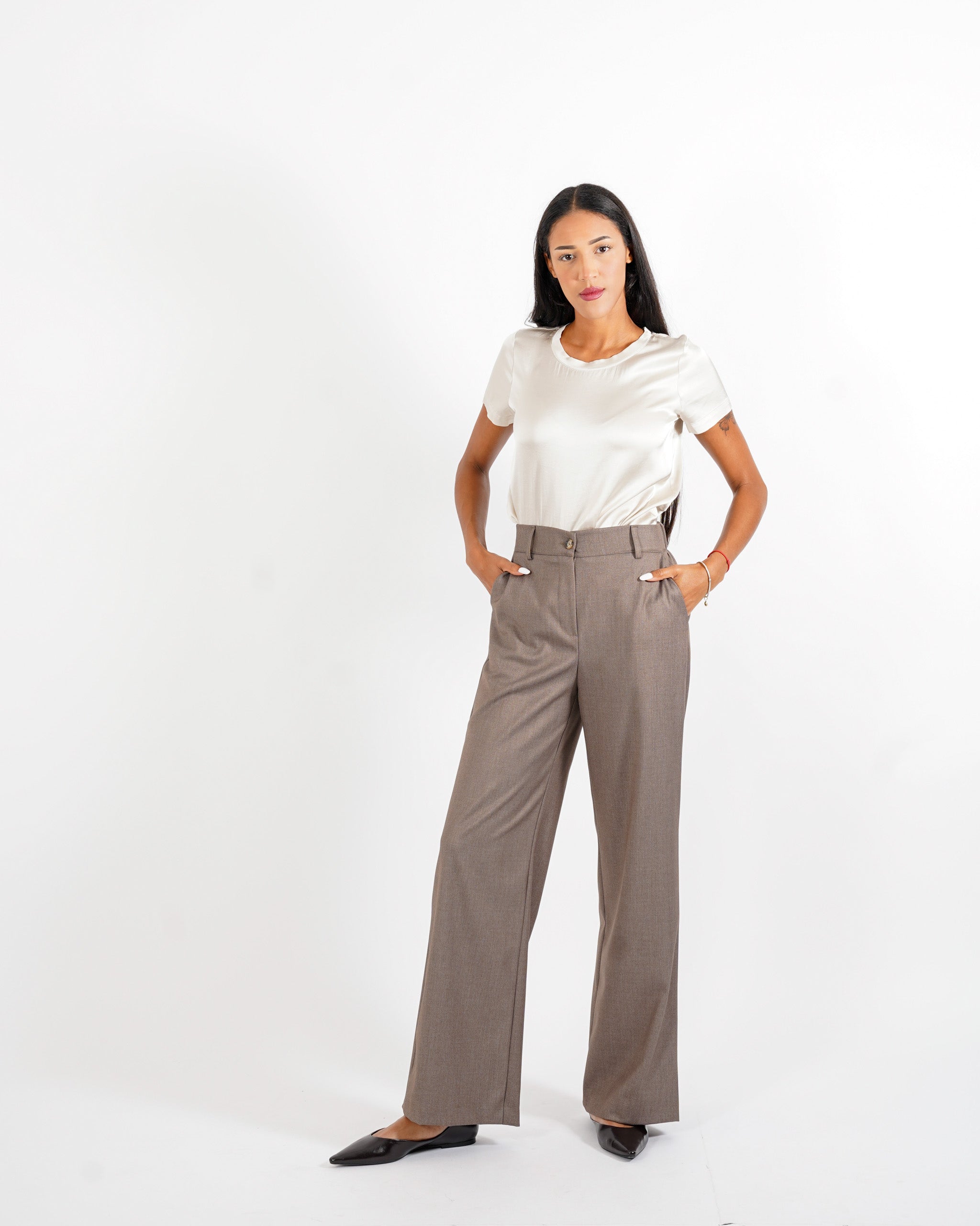 Pantaloni gamba larga in fresco lana - Abelia