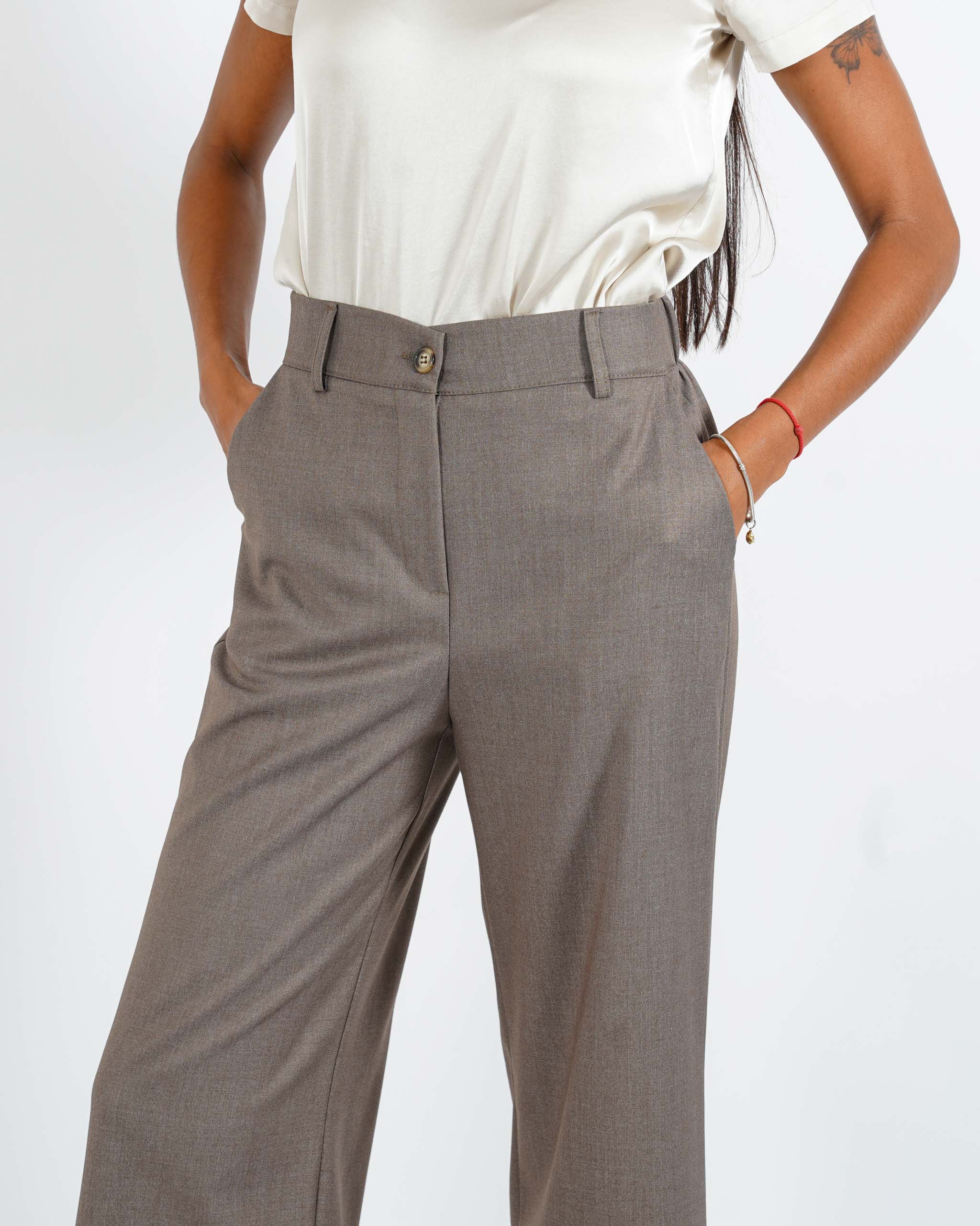 Pantaloni gamba larga in fresco lana - Abelia