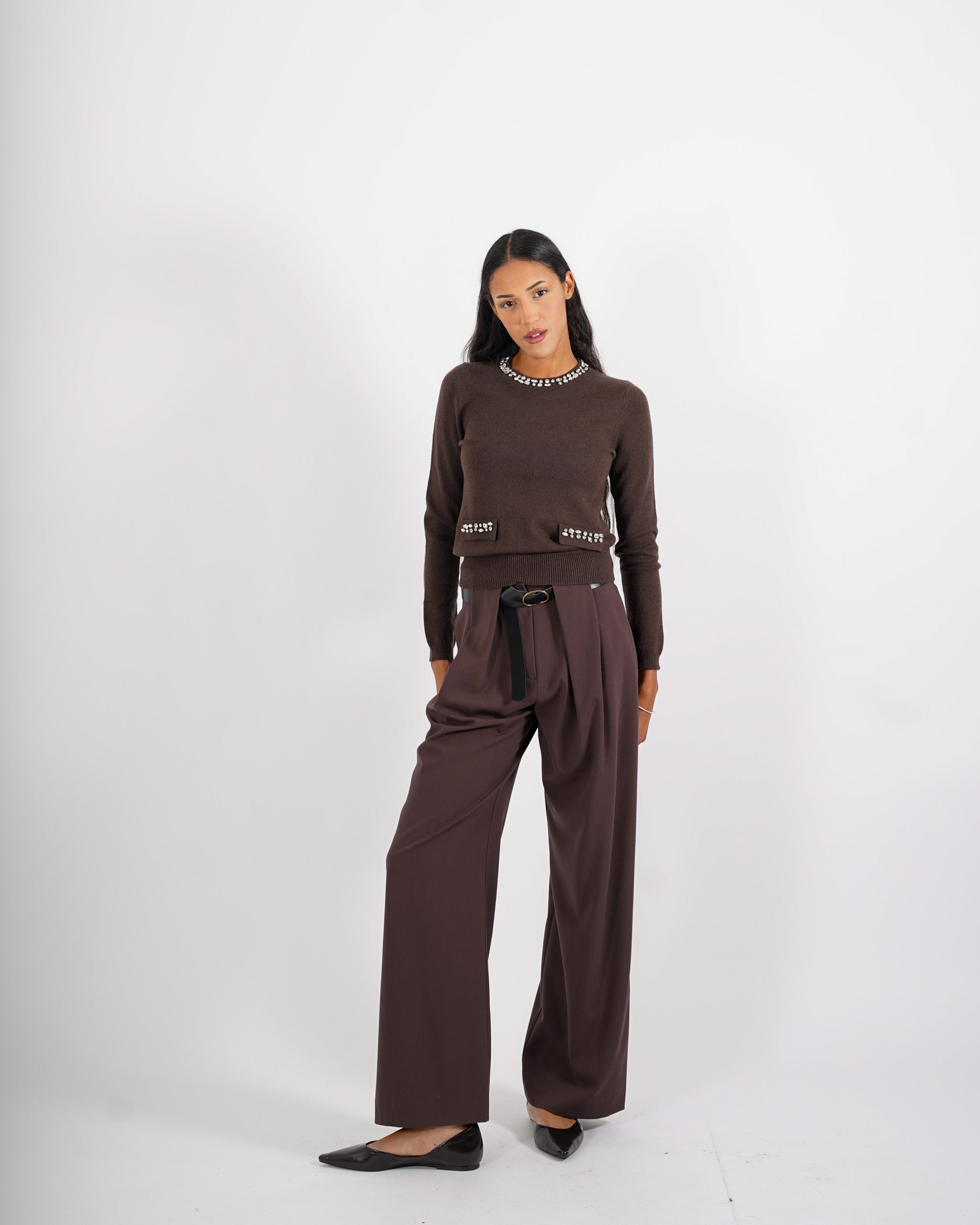 Pantaloni vita alta con pence vestibilità regular in gabardina stretch - Agostina - Hope Fashion