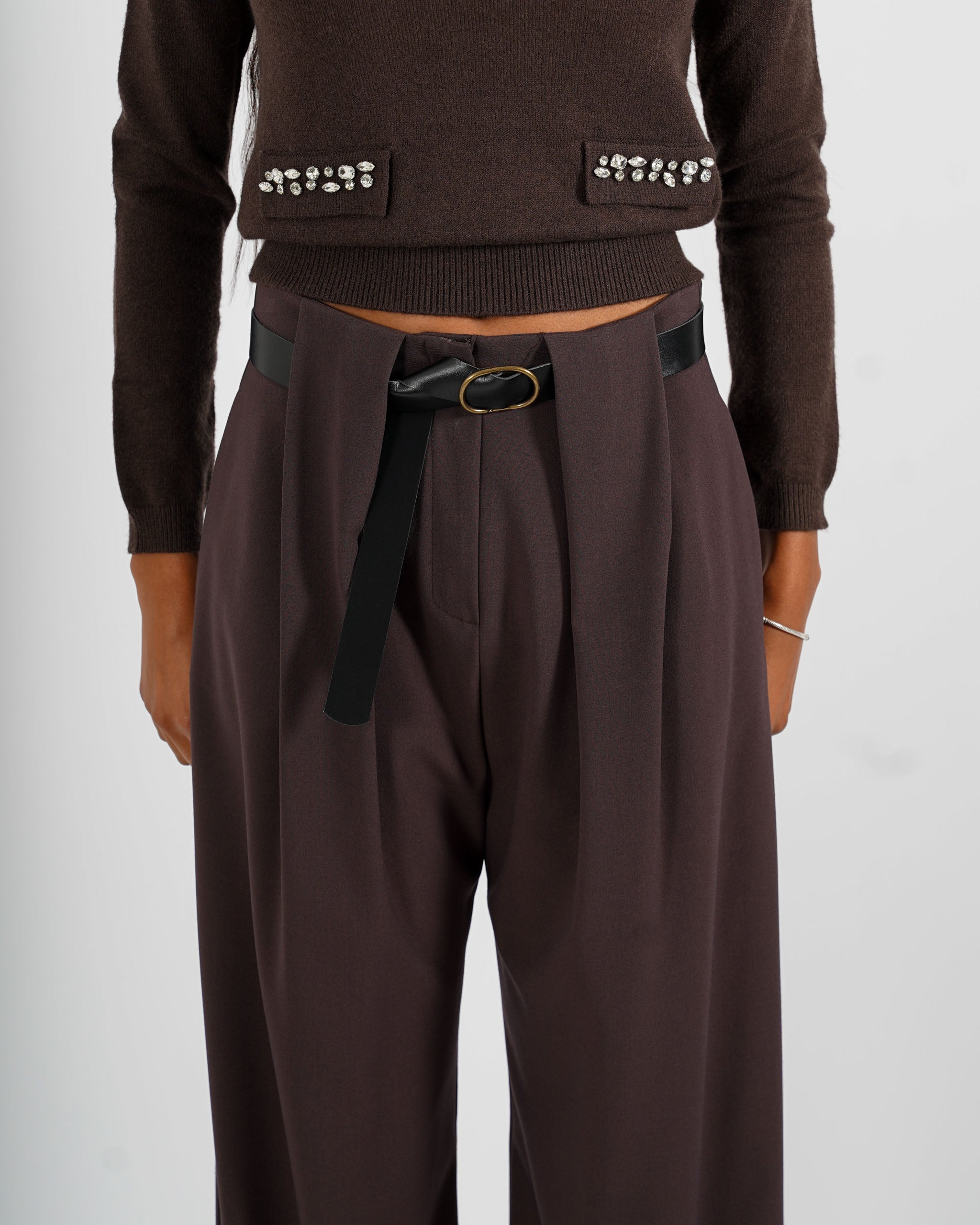 Pantaloni vita alta con pence vestibilità regular in gabardina stretch - Agostina - Hope Fashion