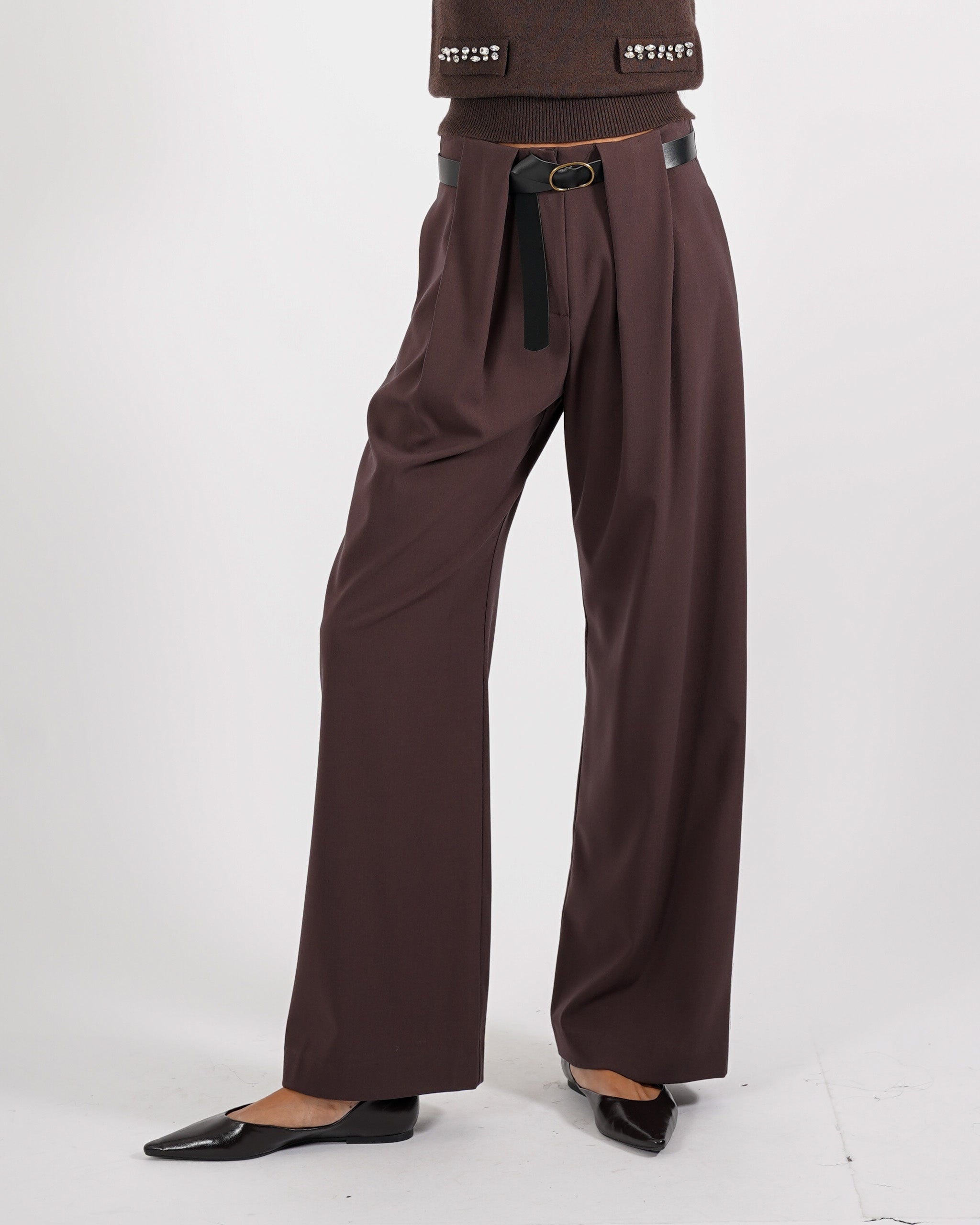 Pantaloni vita alta con pence vestibilità regular in gabardina stretch - Agostina - Hope Fashion