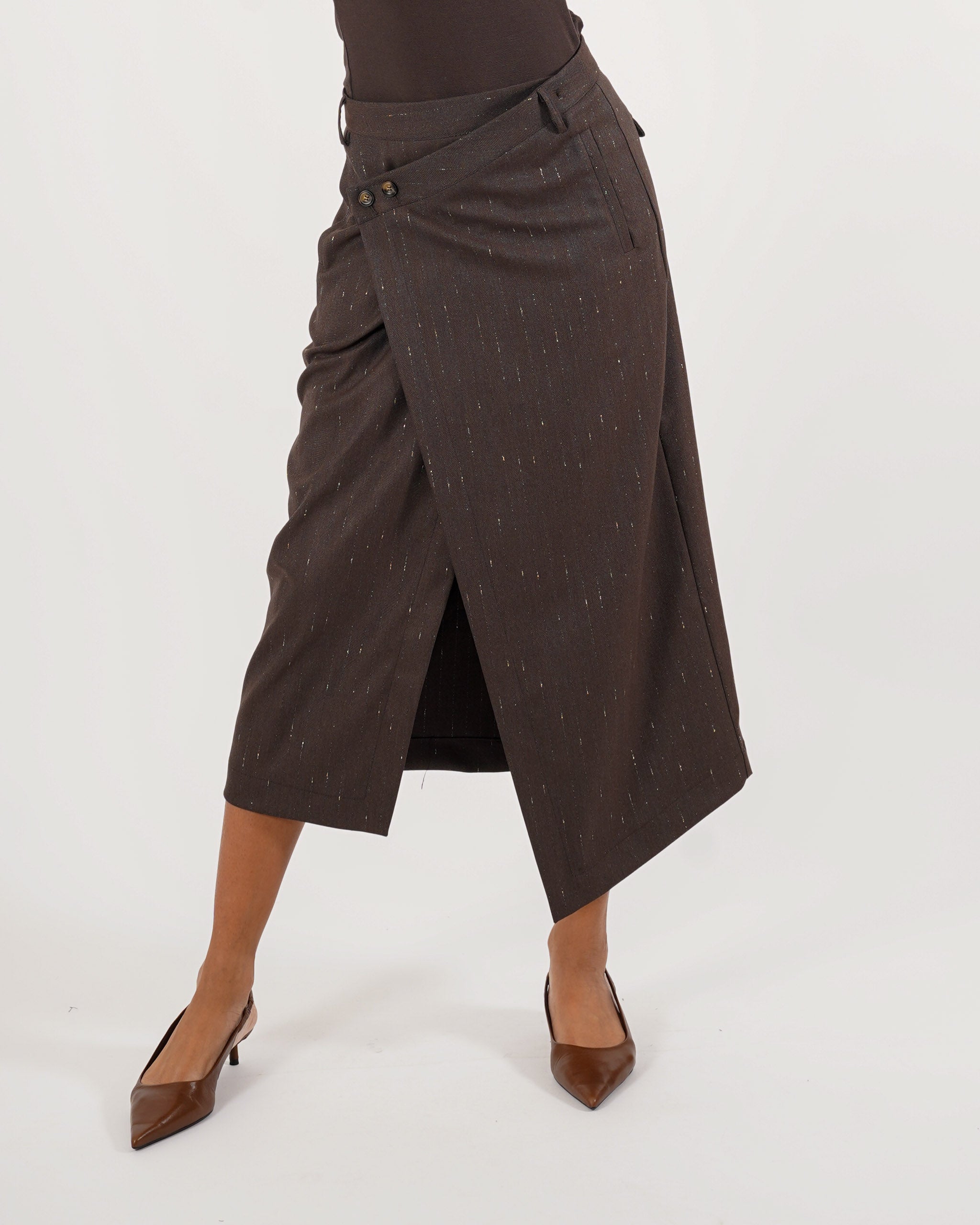 Gonna longuette gessata asimmetrica in frescolana - Katrina