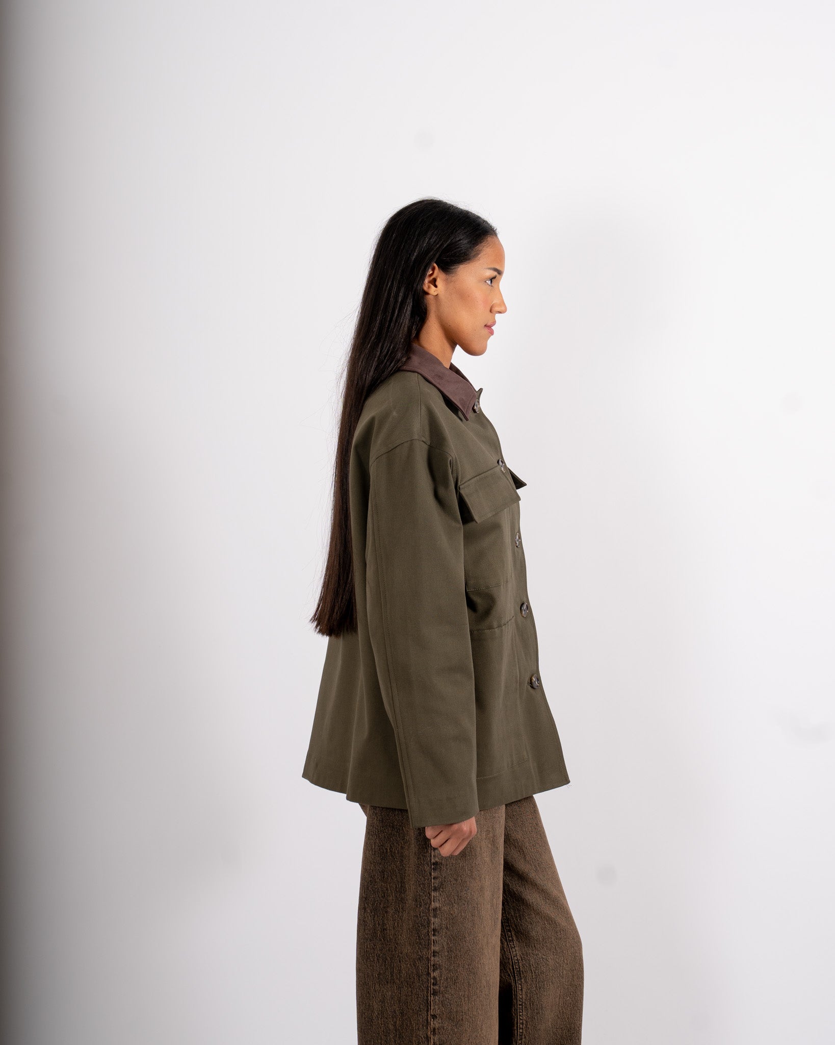 Field jacket con tasche a pattina e dettagli in eco camoscio - Filomena
