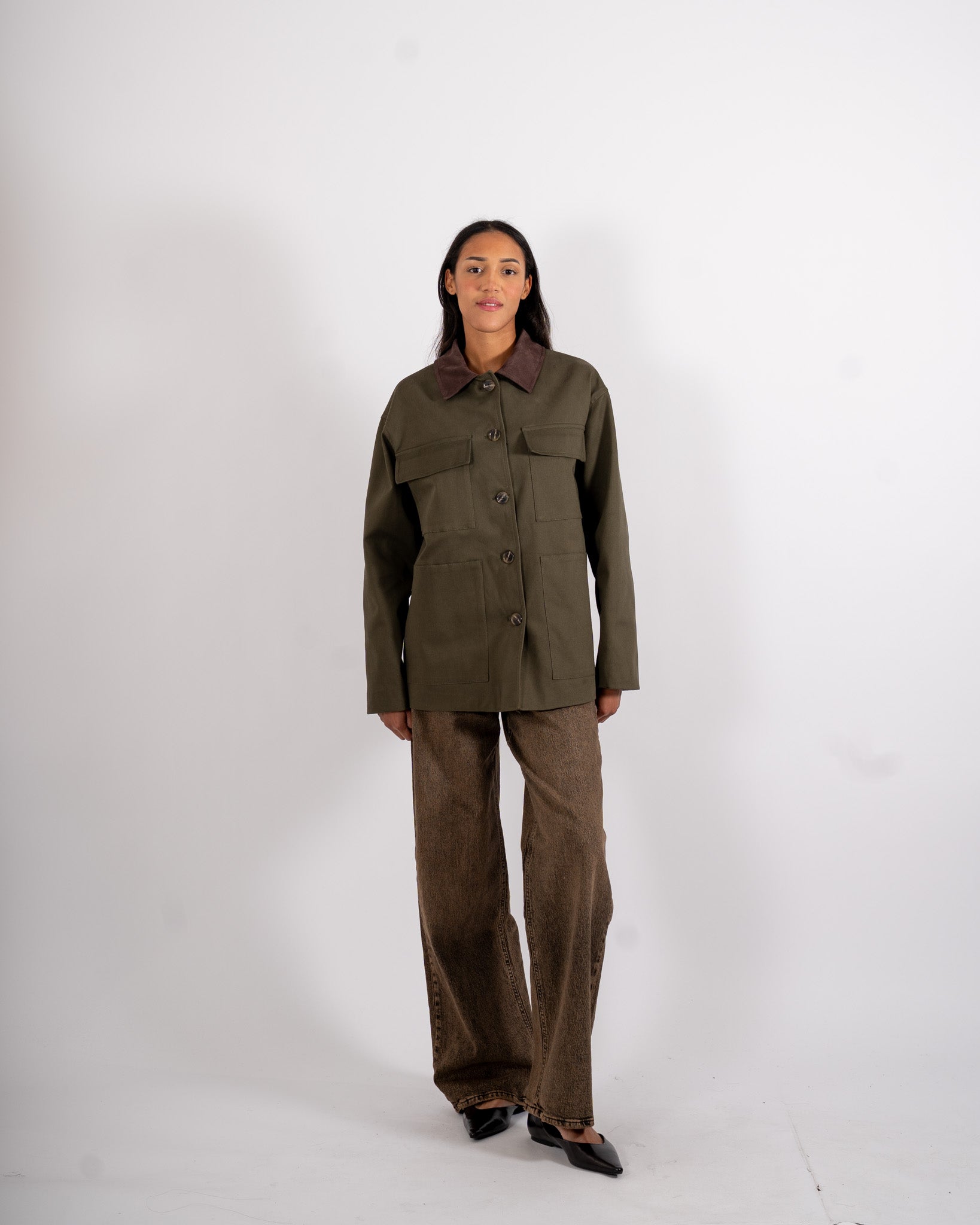 Field jacket con tasche a pattina e dettagli in eco camoscio - Filomena
