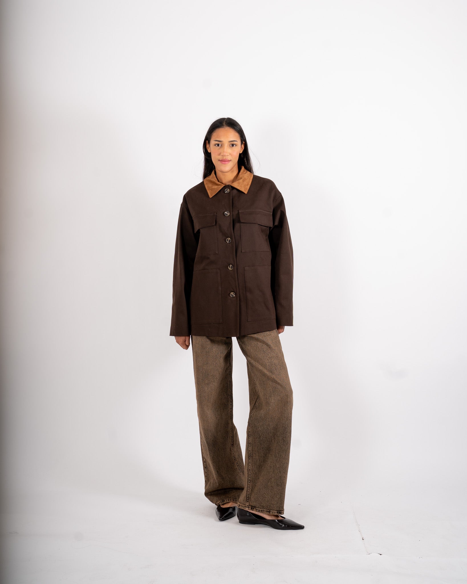 Field jacket con tasche a pattina e dettagli in eco camoscio - Filomena