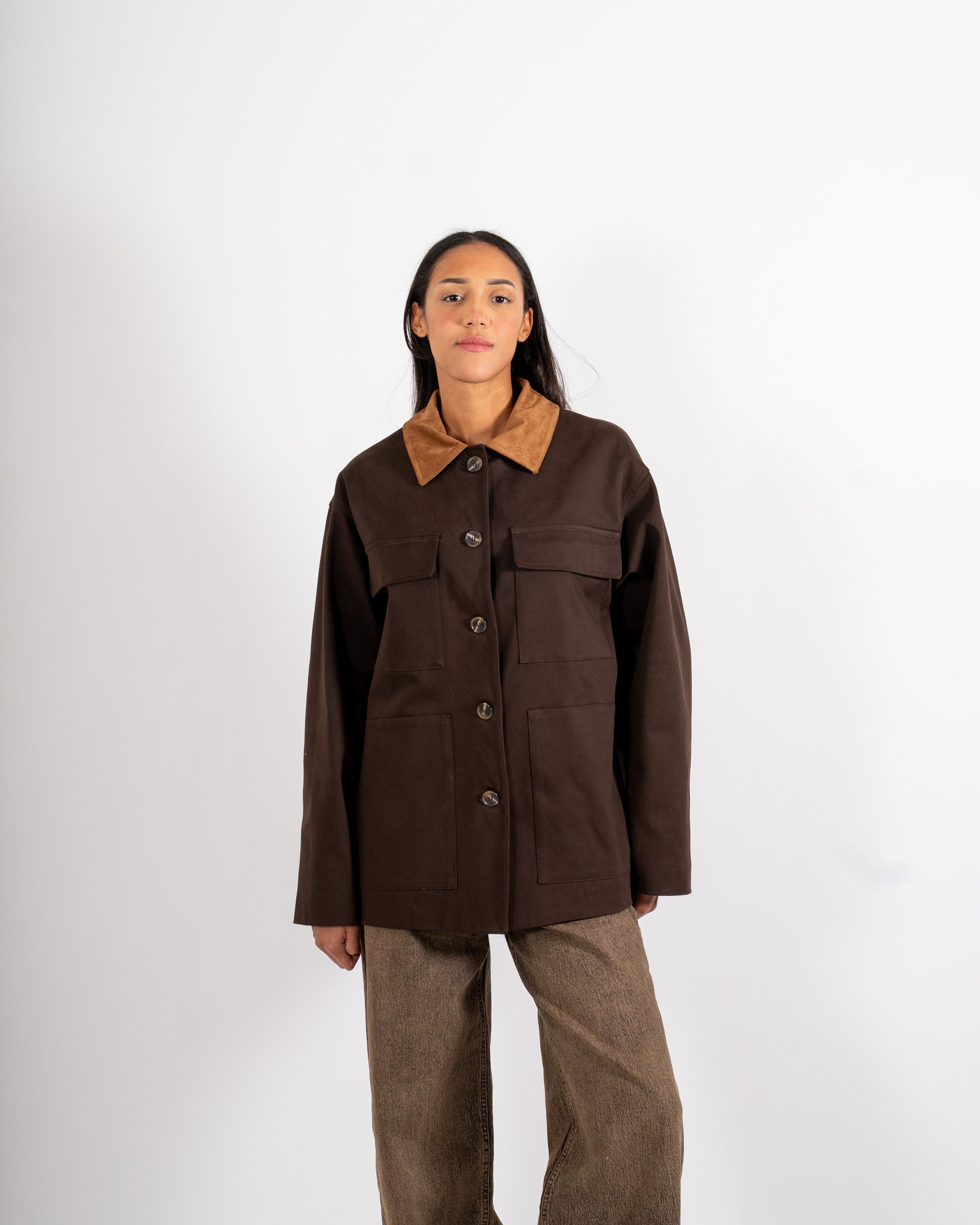 Field jacket con tasche a pattina e dettagli in eco camoscio - Filomena