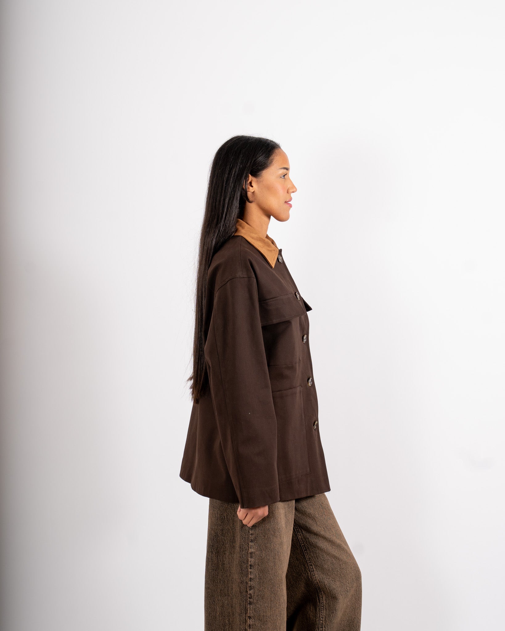 Field jacket con tasche a pattina e dettagli in eco camoscio - Filomena