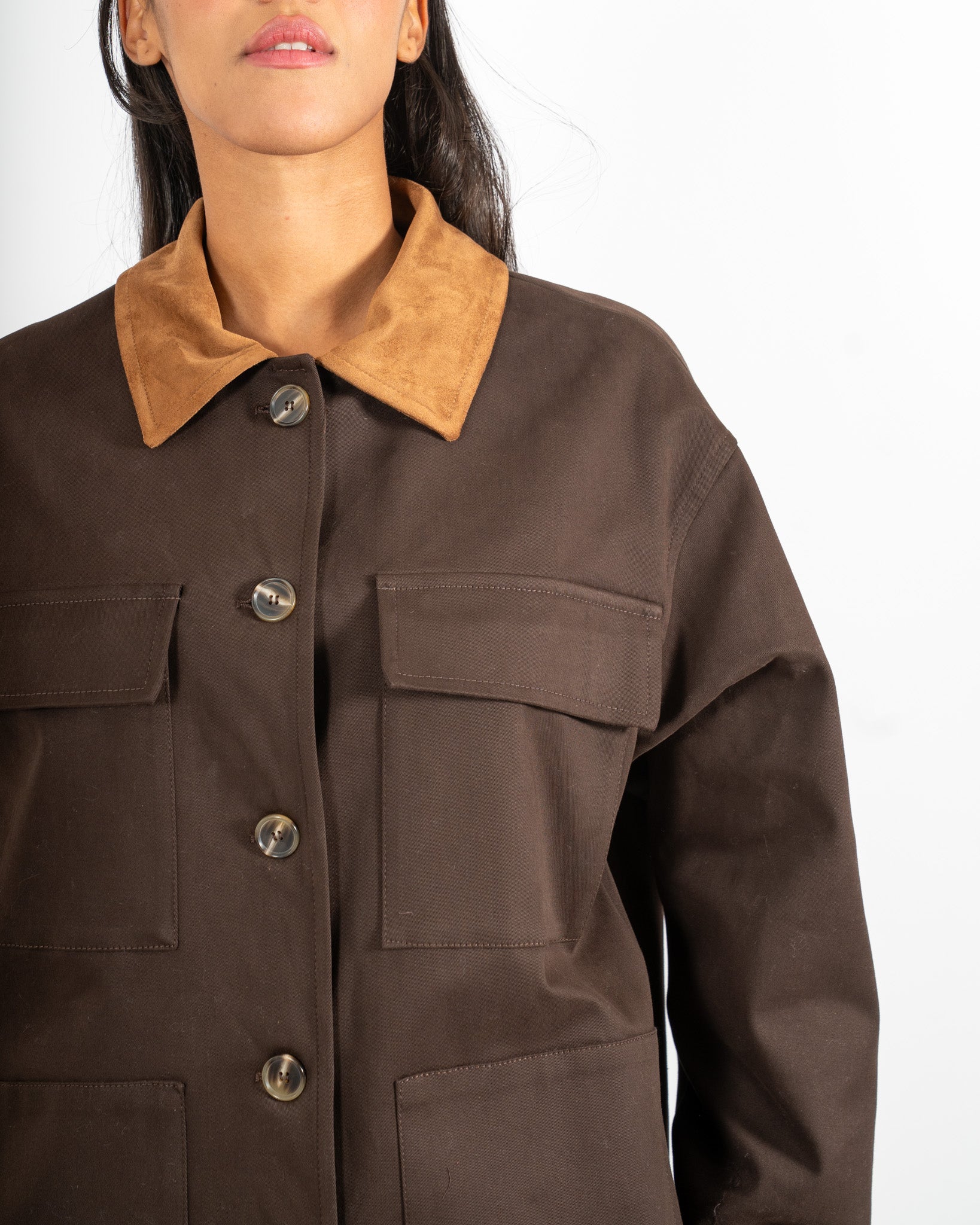 Field jacket con tasche a pattina e dettagli in eco camoscio - Filomena