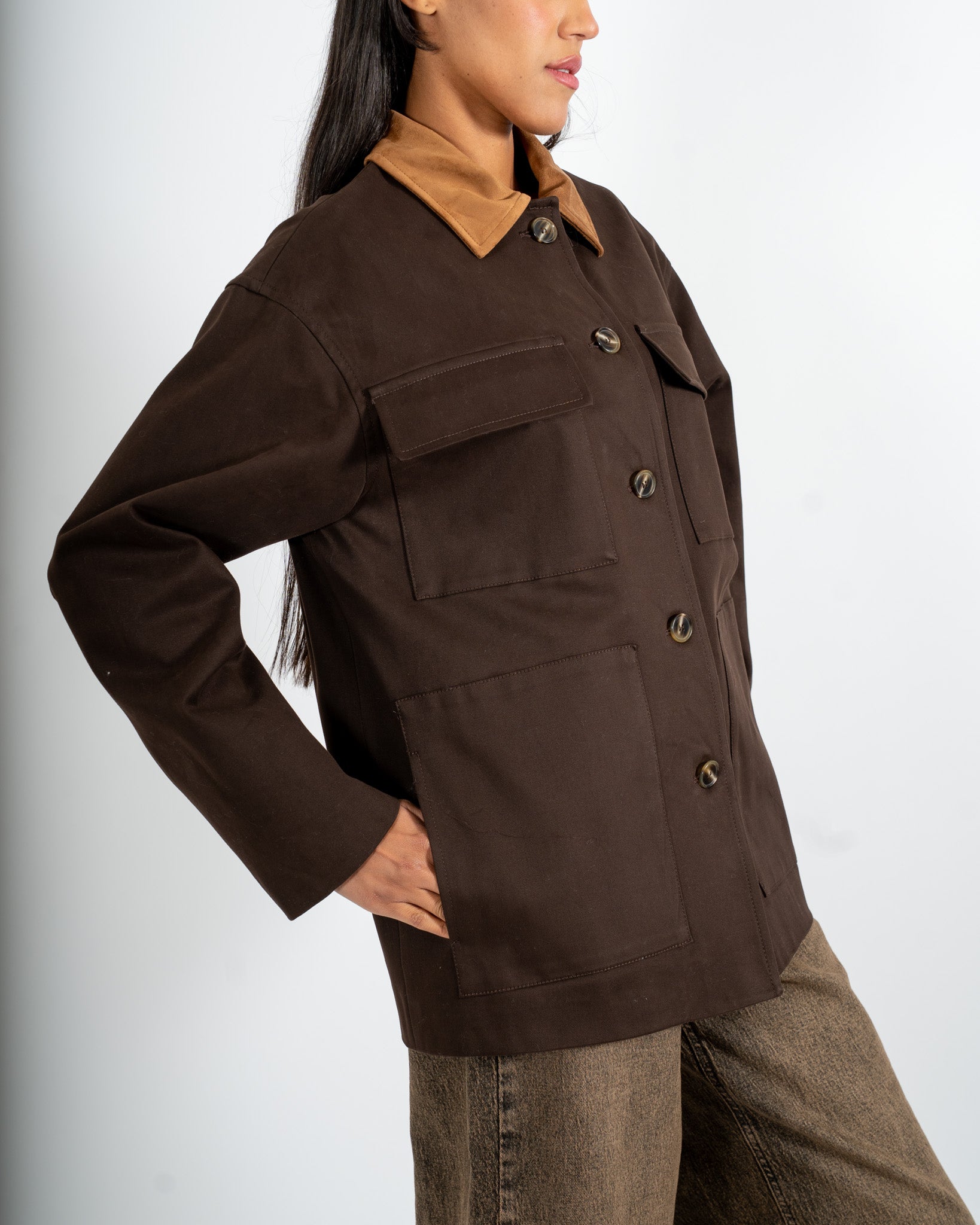 Field jacket con tasche a pattina e dettagli in eco camoscio - Filomena