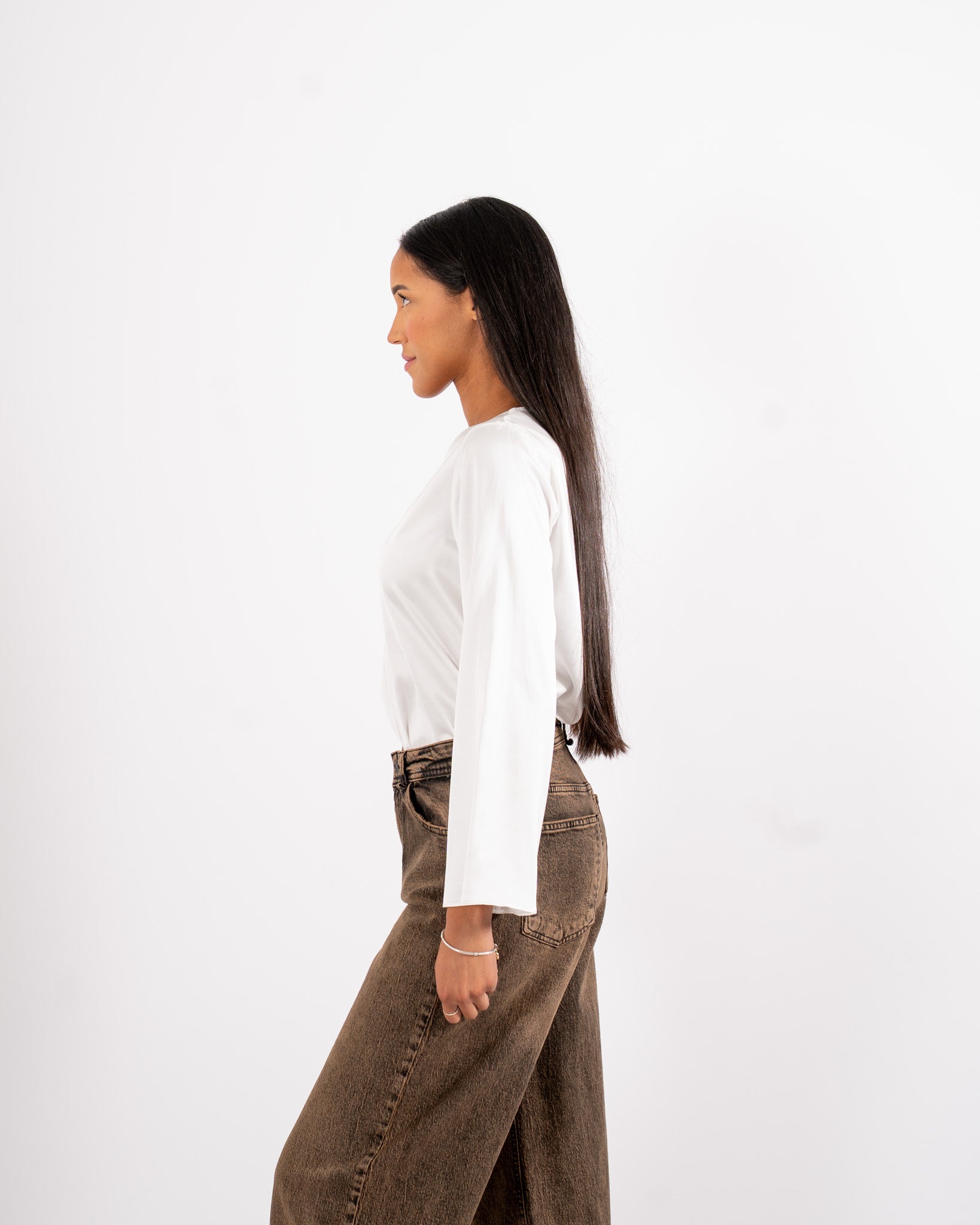 Blusa scollo a v manica lunga in raso - Carrà